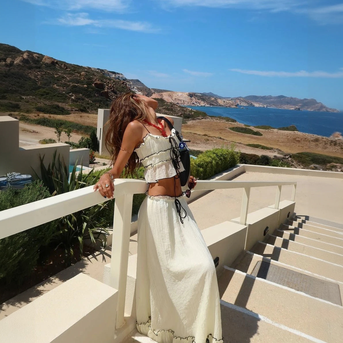 Ruffled Two-Piece Set with Adjustable Ties