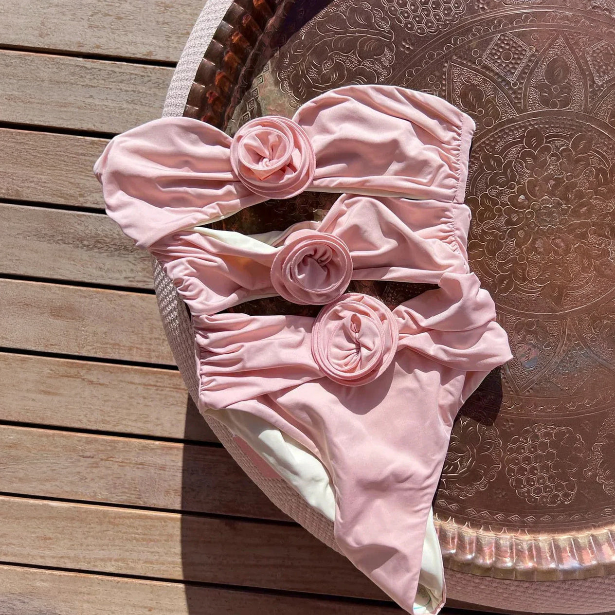 Cutout Bandeau Swimsuit - High-Waisted Bottom