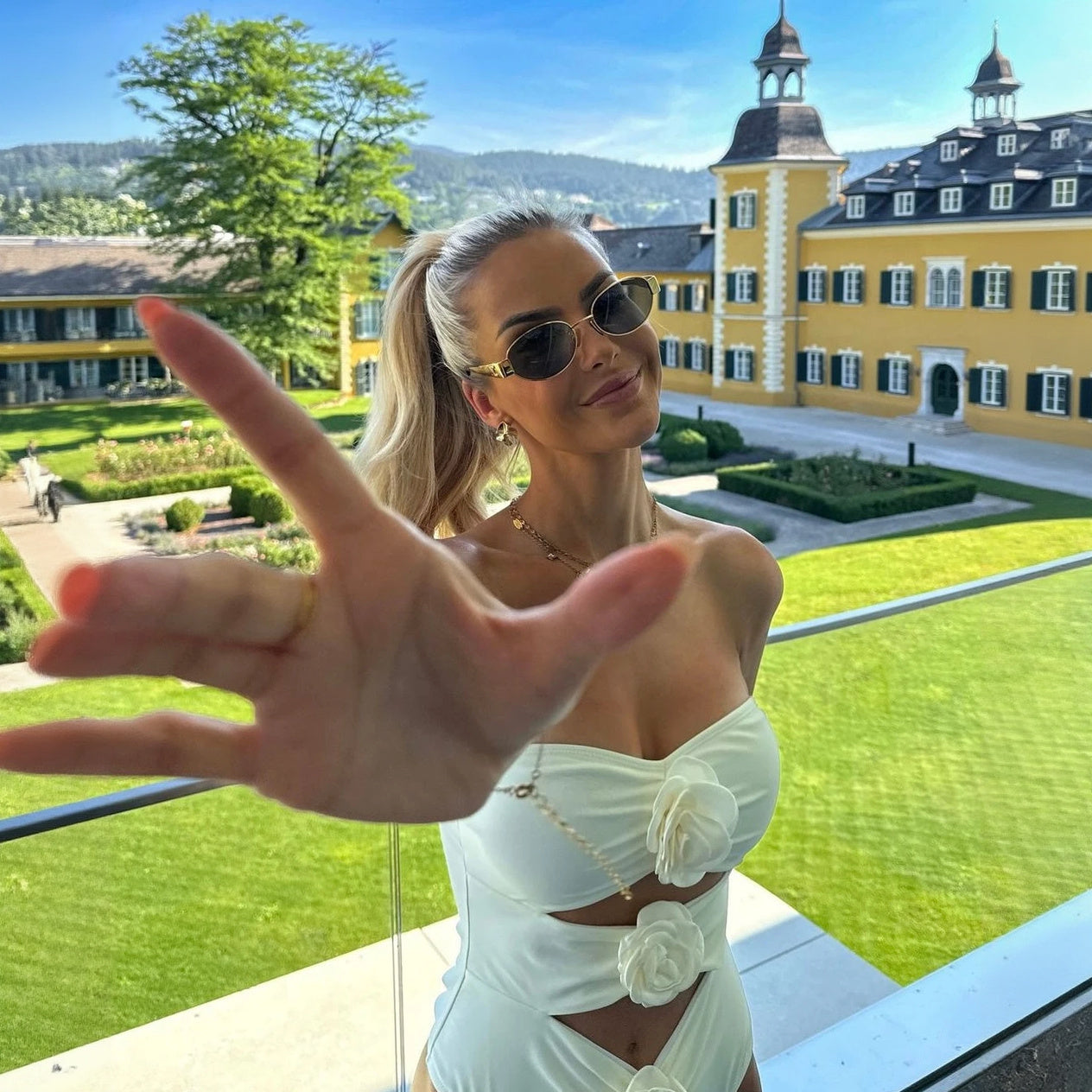 Cutout Bandeau Swimsuit - High-Waisted Bottom