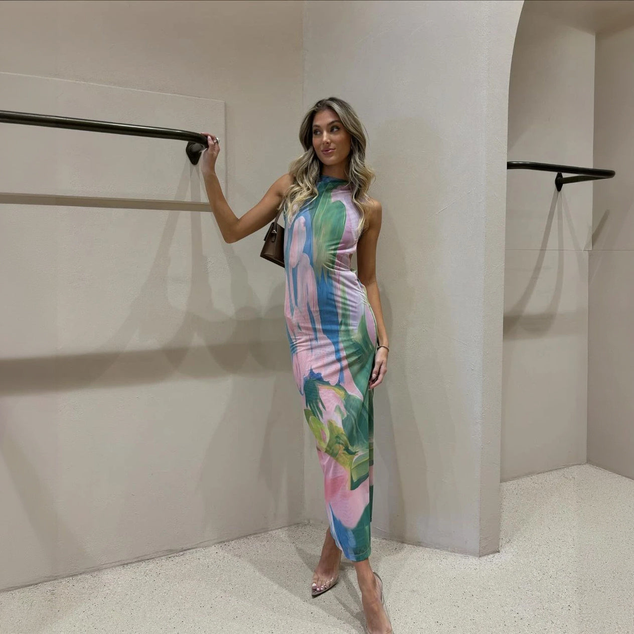 Floral Form-Fitting Mid-Calf Dress