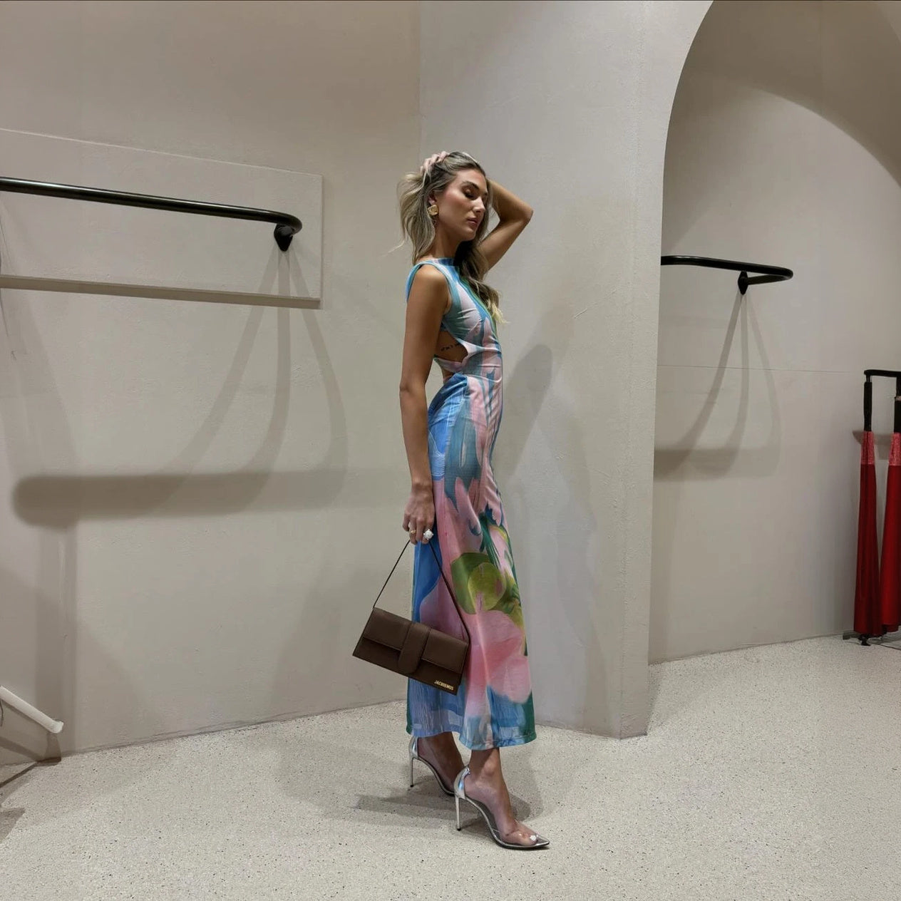 Floral Form-Fitting Mid-Calf Dress