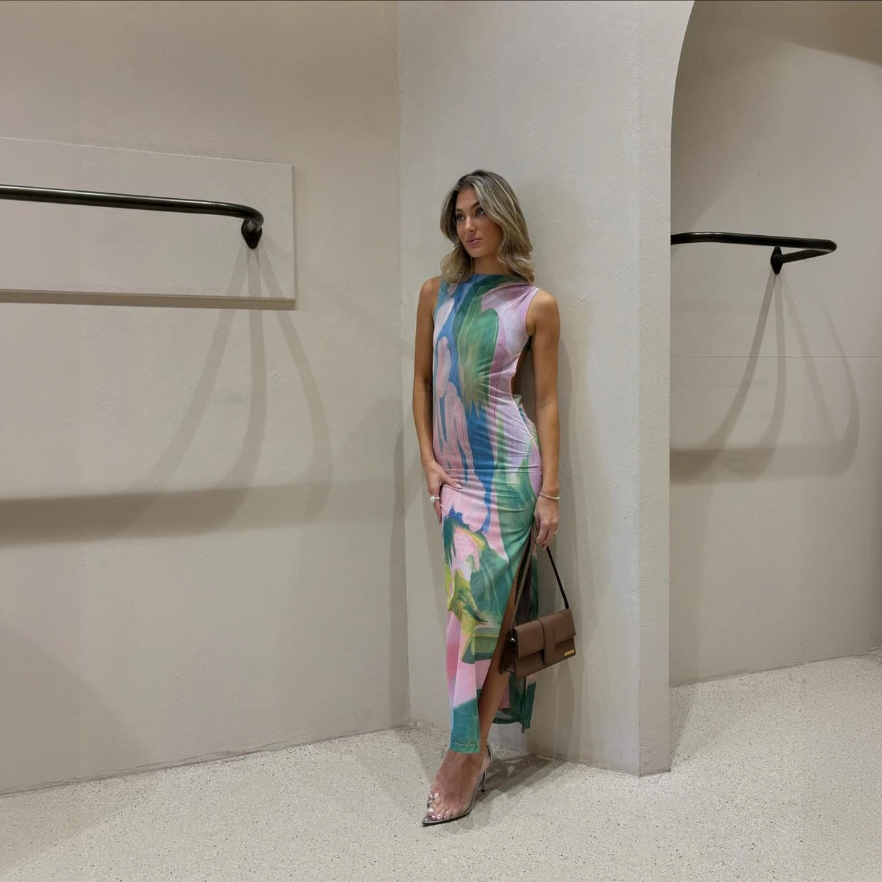 Floral Form-Fitting Mid-Calf Dress