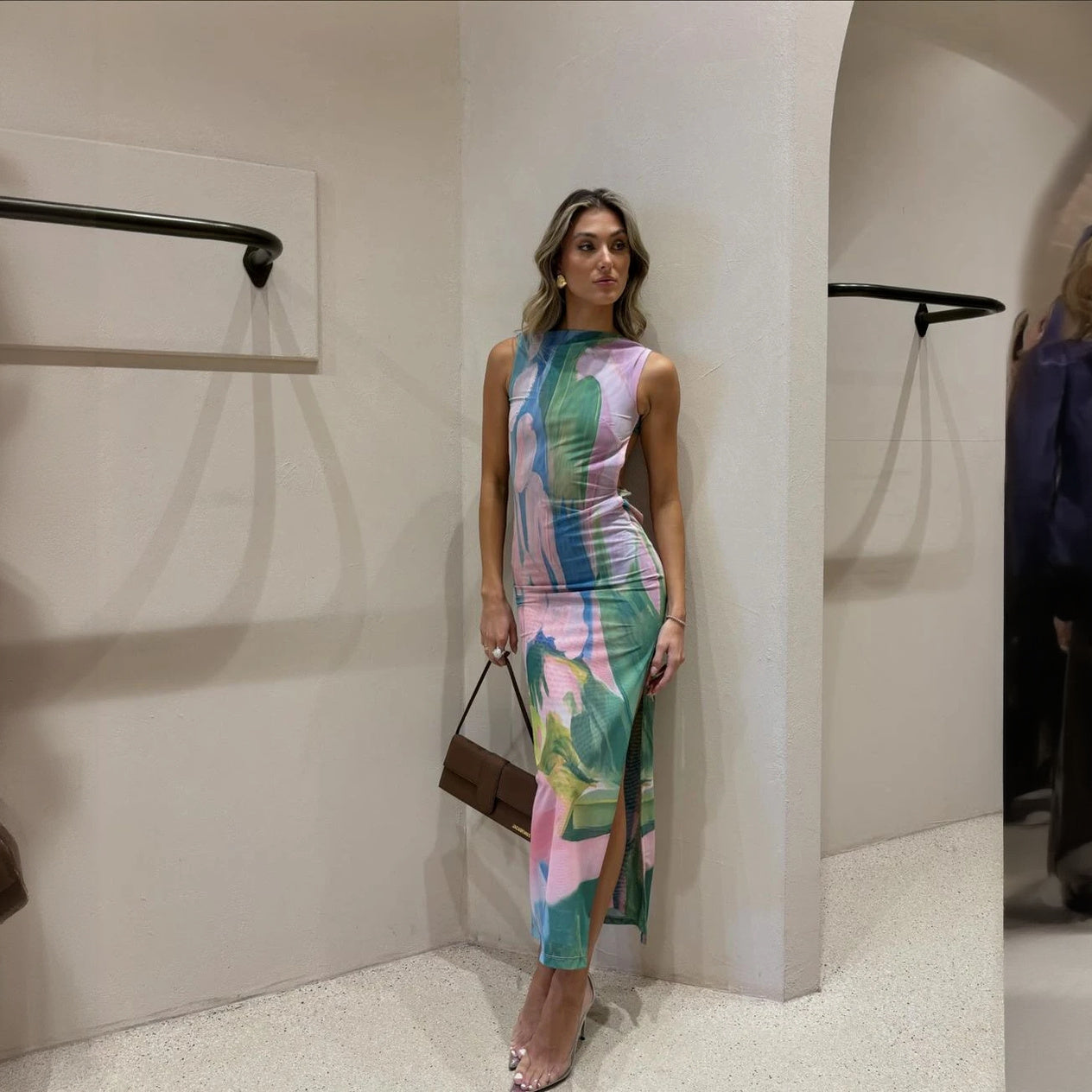 Floral Form-Fitting Mid-Calf Dress