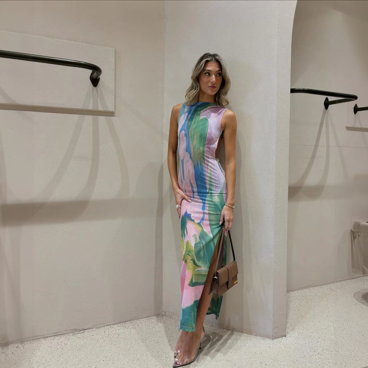 Floral Form-Fitting Mid-Calf Dress