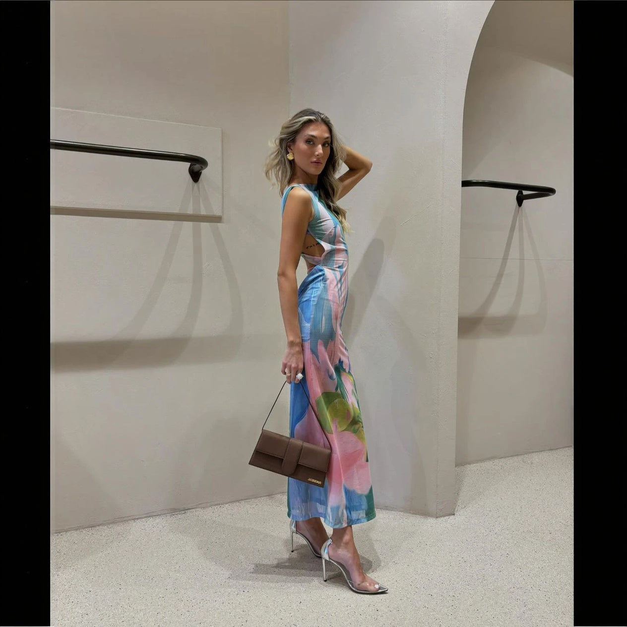 Floral Form-Fitting Mid-Calf Dress