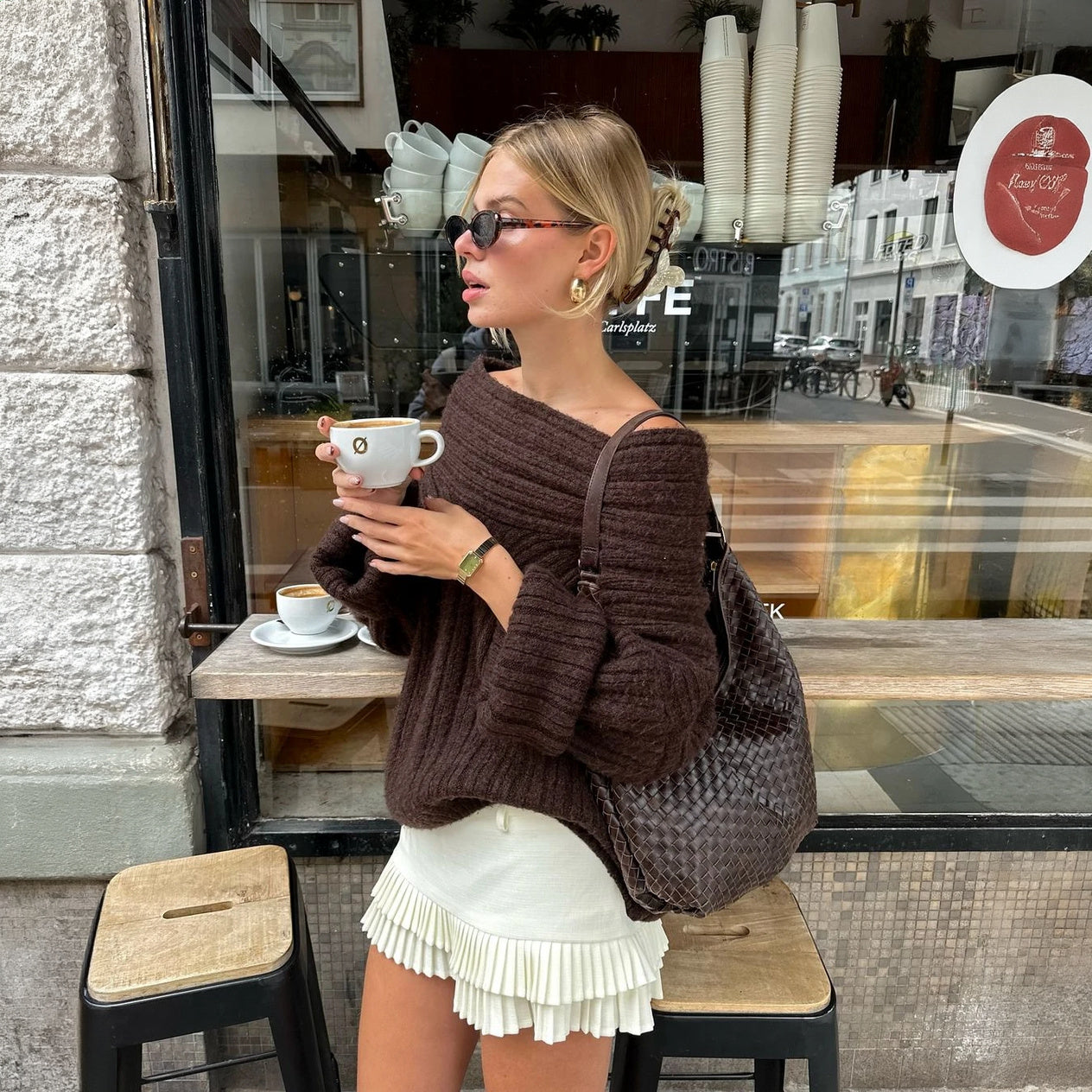 Asymmetrical Knit Top - Pleated Skirt Detail