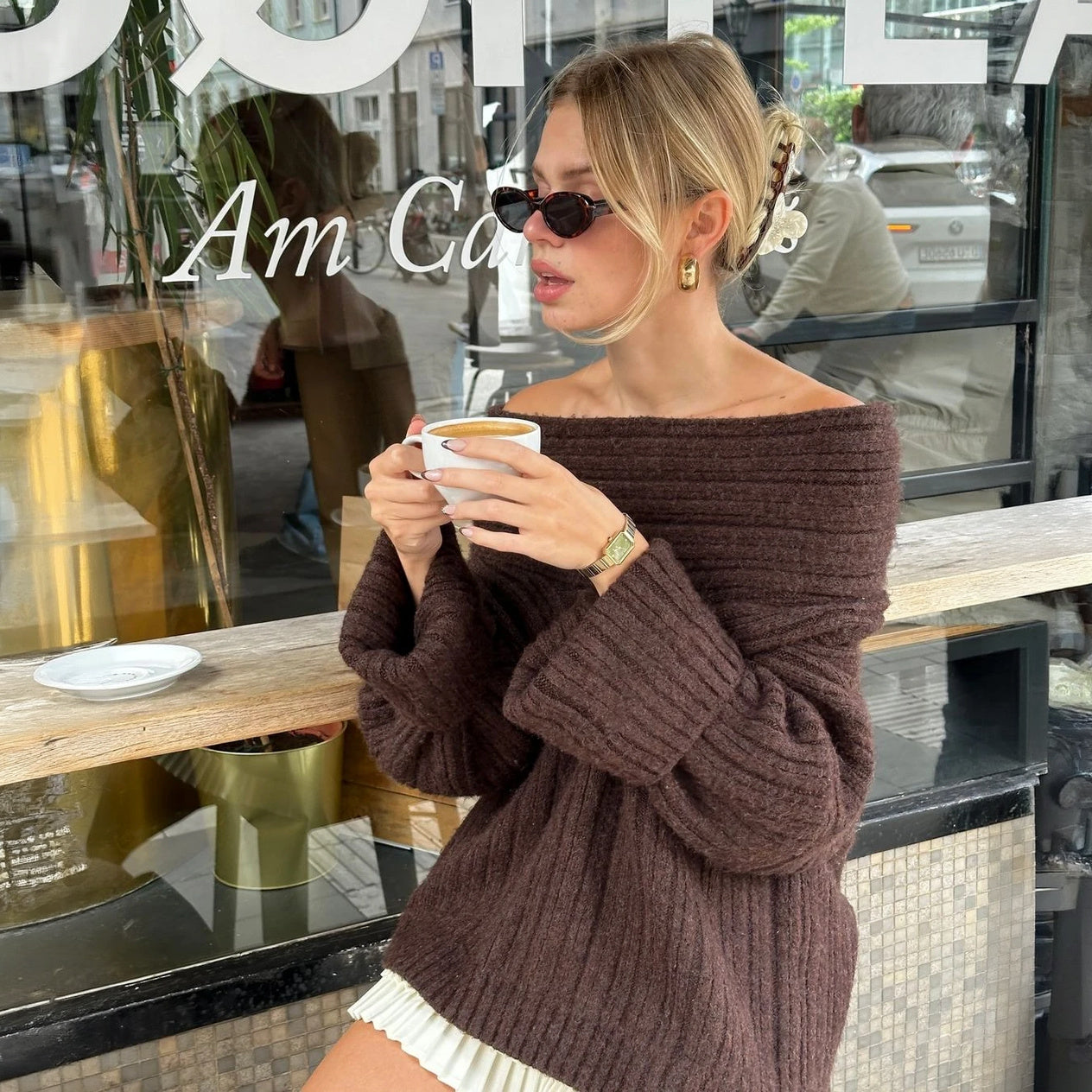 Asymmetrical Knit Top - Pleated Skirt Detail