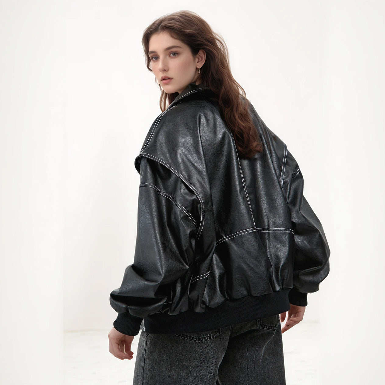 Stitch Detail Oversized Bomber Jacket