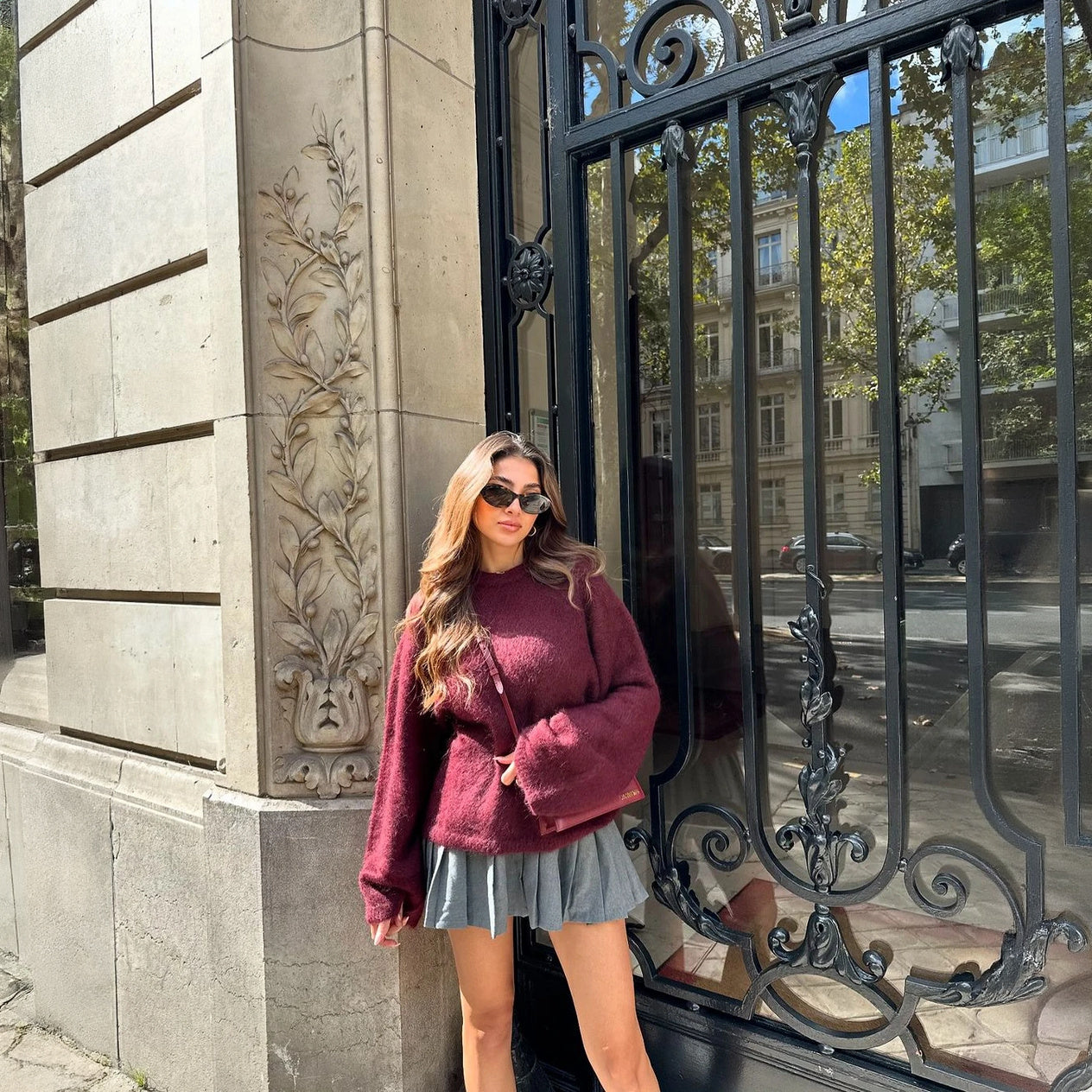 Oversized Long Sleeve Top with Pleated Skirt