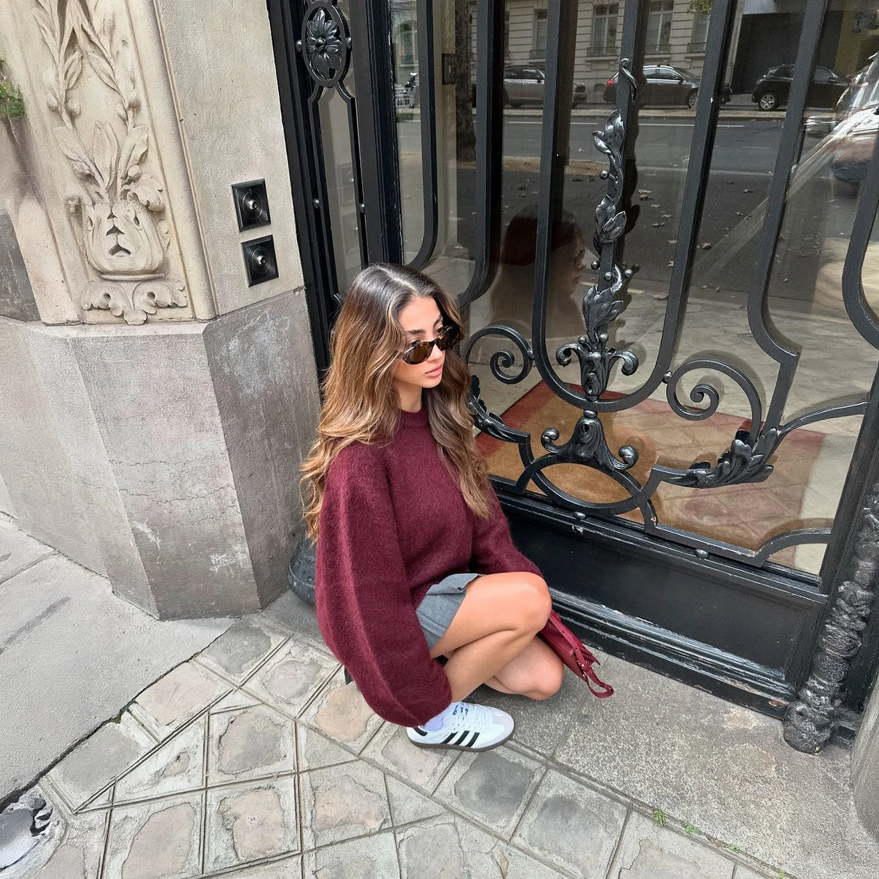 Oversized Long Sleeve Top with Pleated Skirt