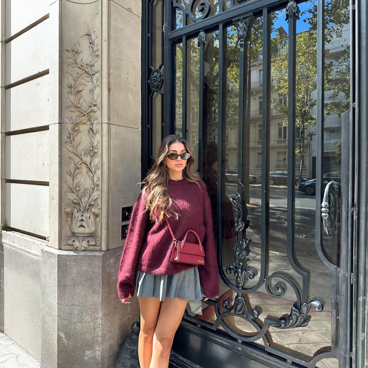 Oversized Long Sleeve Top with Pleated Skirt