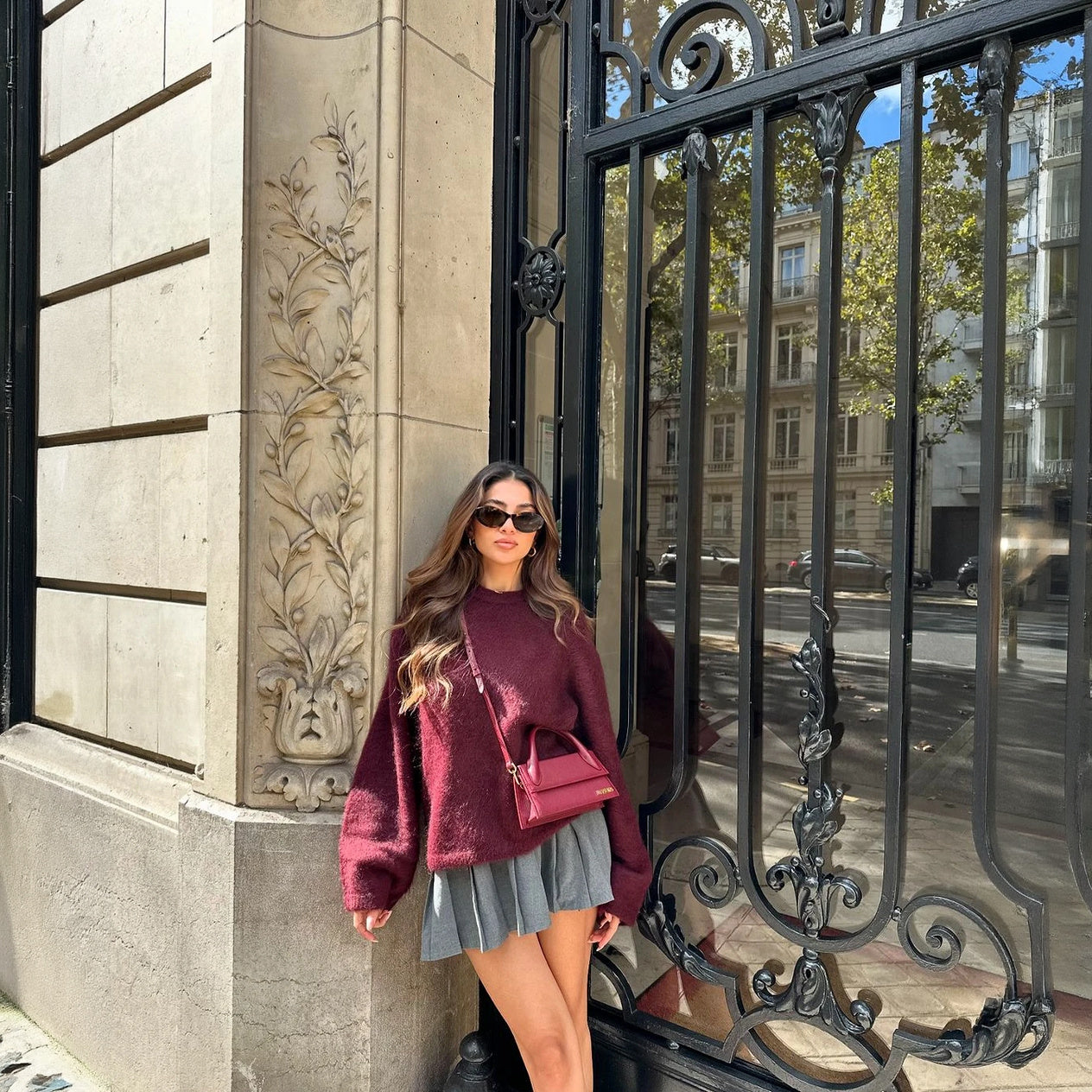 Oversized Long Sleeve Top with Pleated Skirt