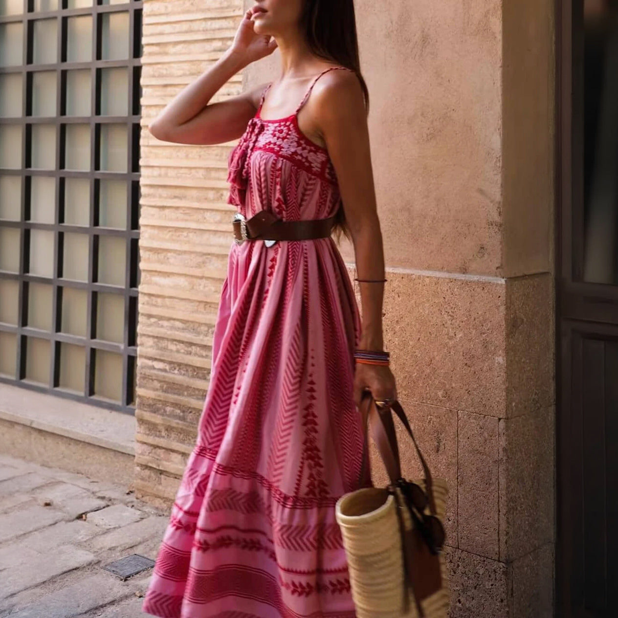 Bohemian Embroidered Maxi Dress with Tassels