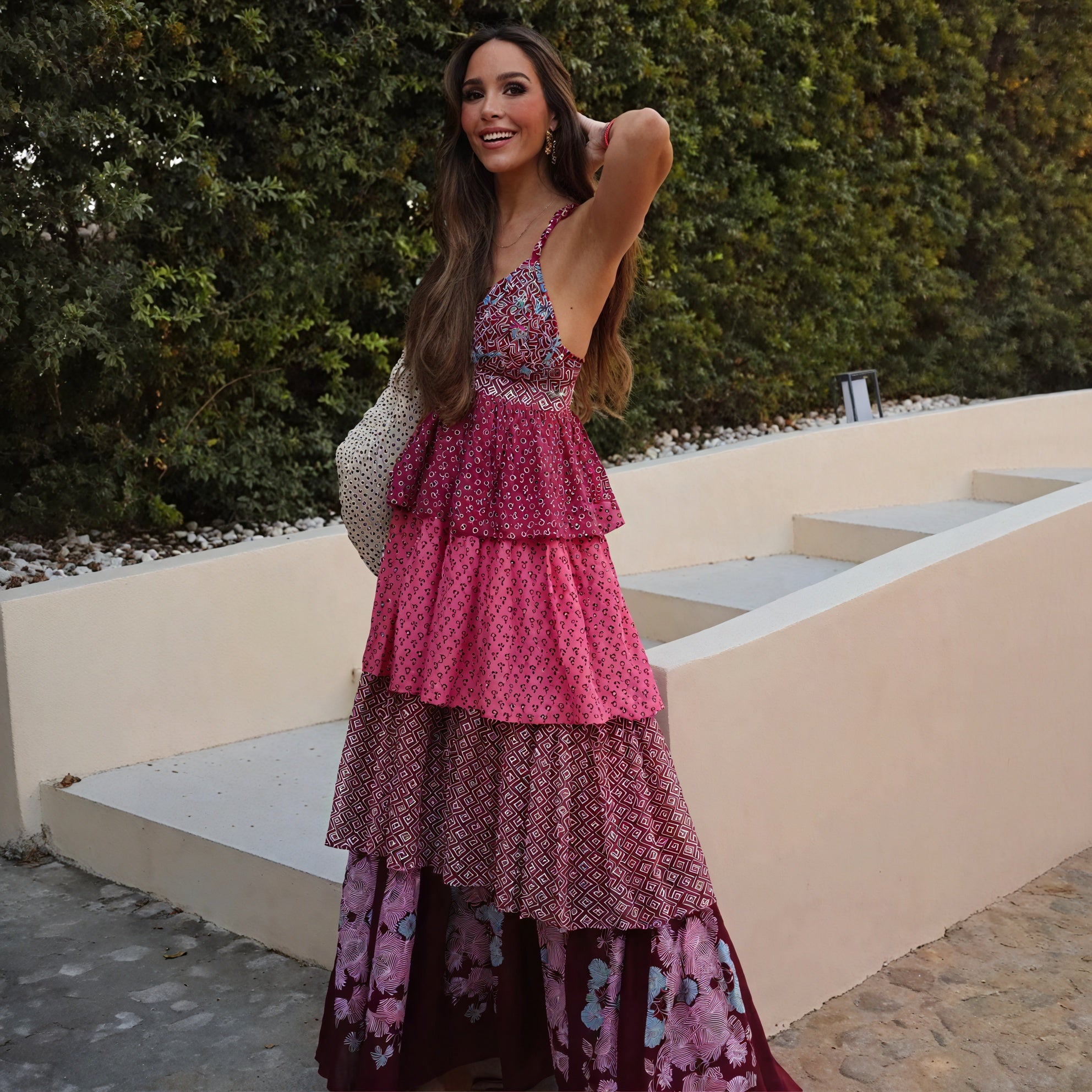 Bohemian Halter Maxi Dress - Patterned Tiered Skirt