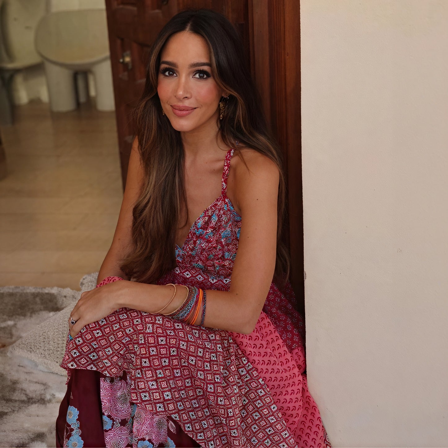 Bohemian Halter Maxi Dress - Patterned Tiered Skirt