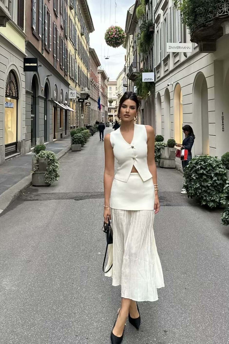 Sleeveless Vest & Pleated Skirt Set