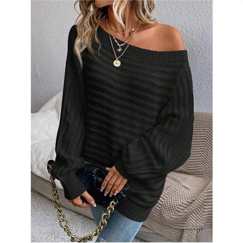 Women's Ribbed Knit Off-Shoulder Dress – Long Sleeve, Versatile Style-74368-79250a3d-0994-4f43-89e0-b531b5e99870