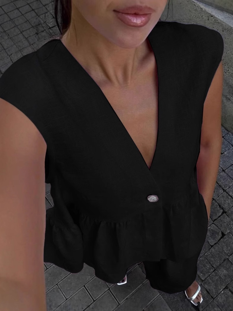 Basicfold Women's Linen Two-Piece Set – Sleeveless V-Neck Top & Wide-Leg Pants-83272-792593cb-1e53-49a2-b823-f7e44b6c1b49