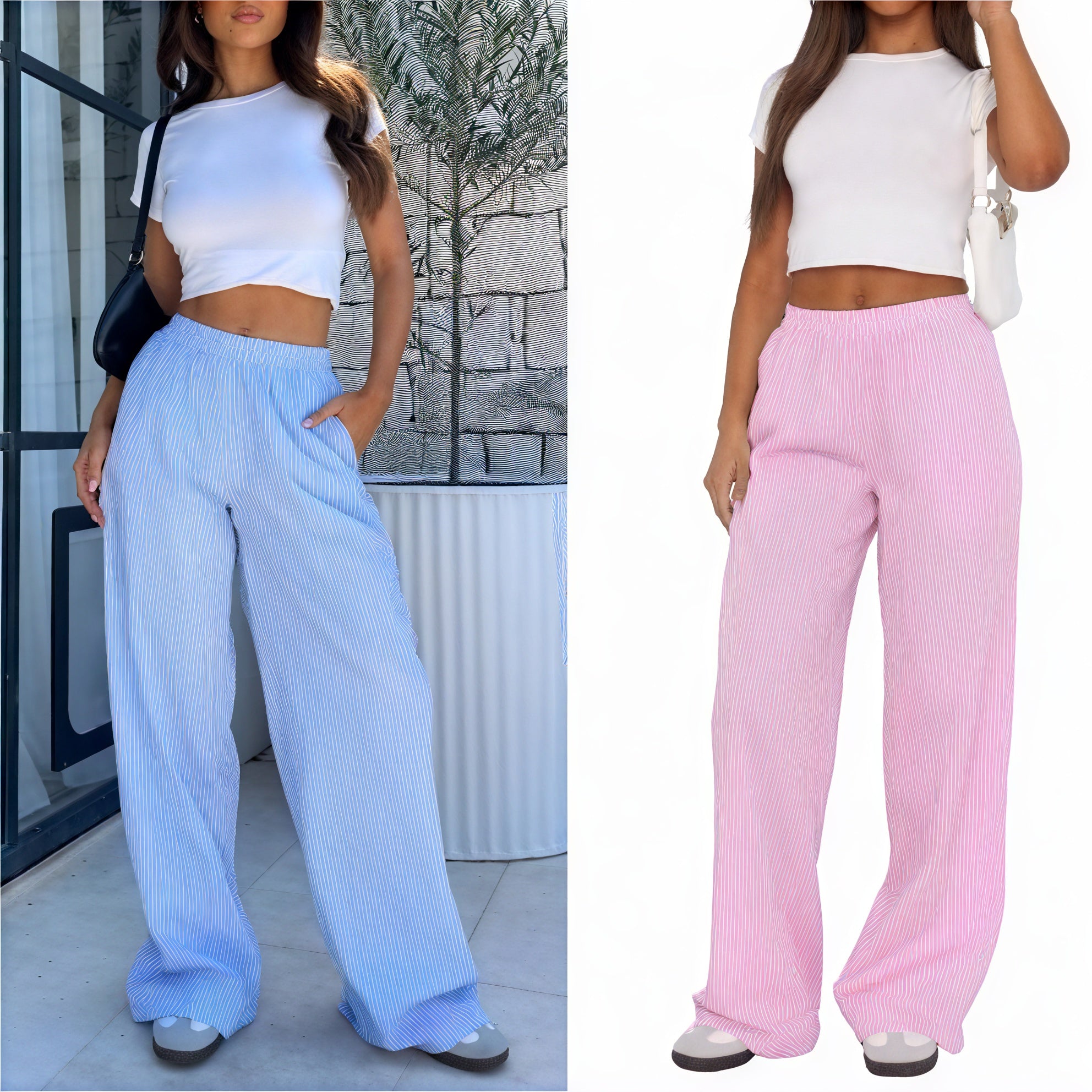 Striped Wide-Leg Pants - High-Waisted Design