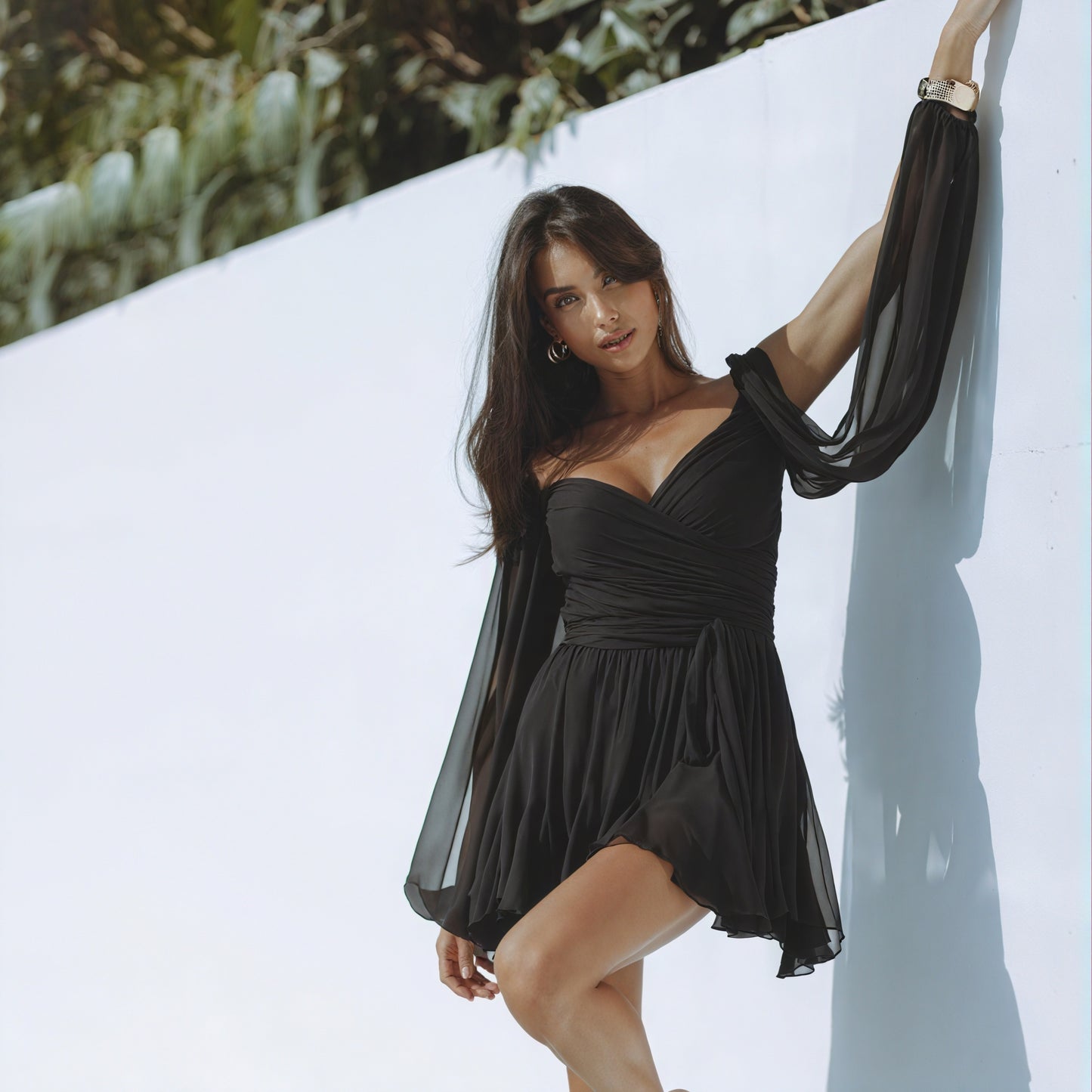 Bohemian Mini Dress - V-Neck & Flared Skirt