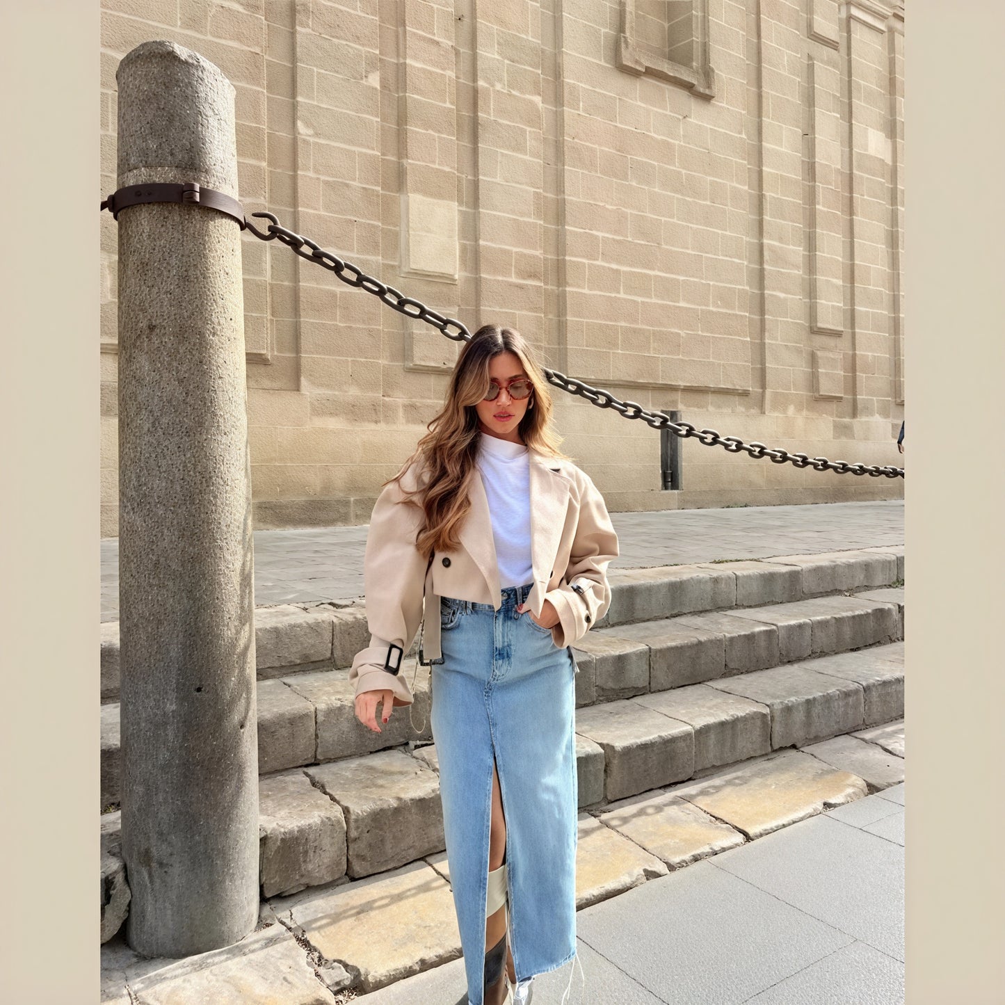 Cropped Double-Breasted Trench Coat