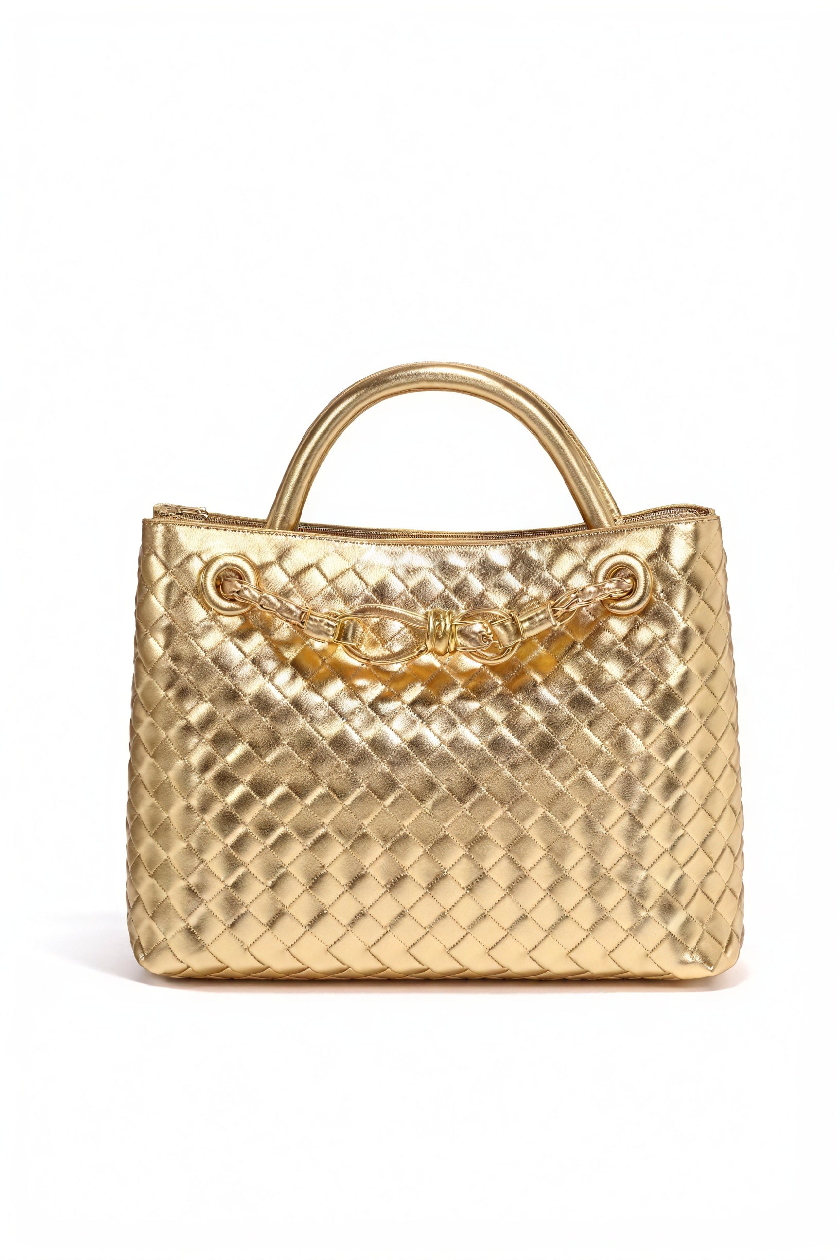 Woven Handbag - Braided Detail & Gold Clasp