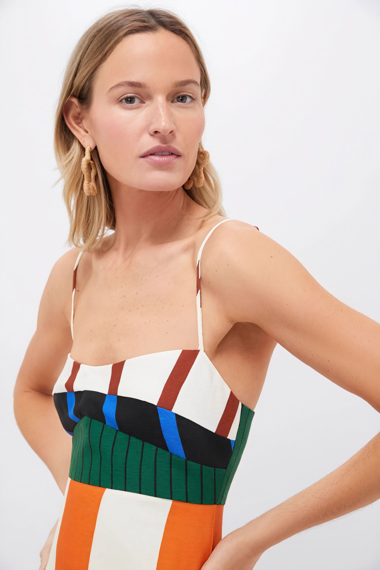 Striped Maxi Dress - Color-Blocked Bodice