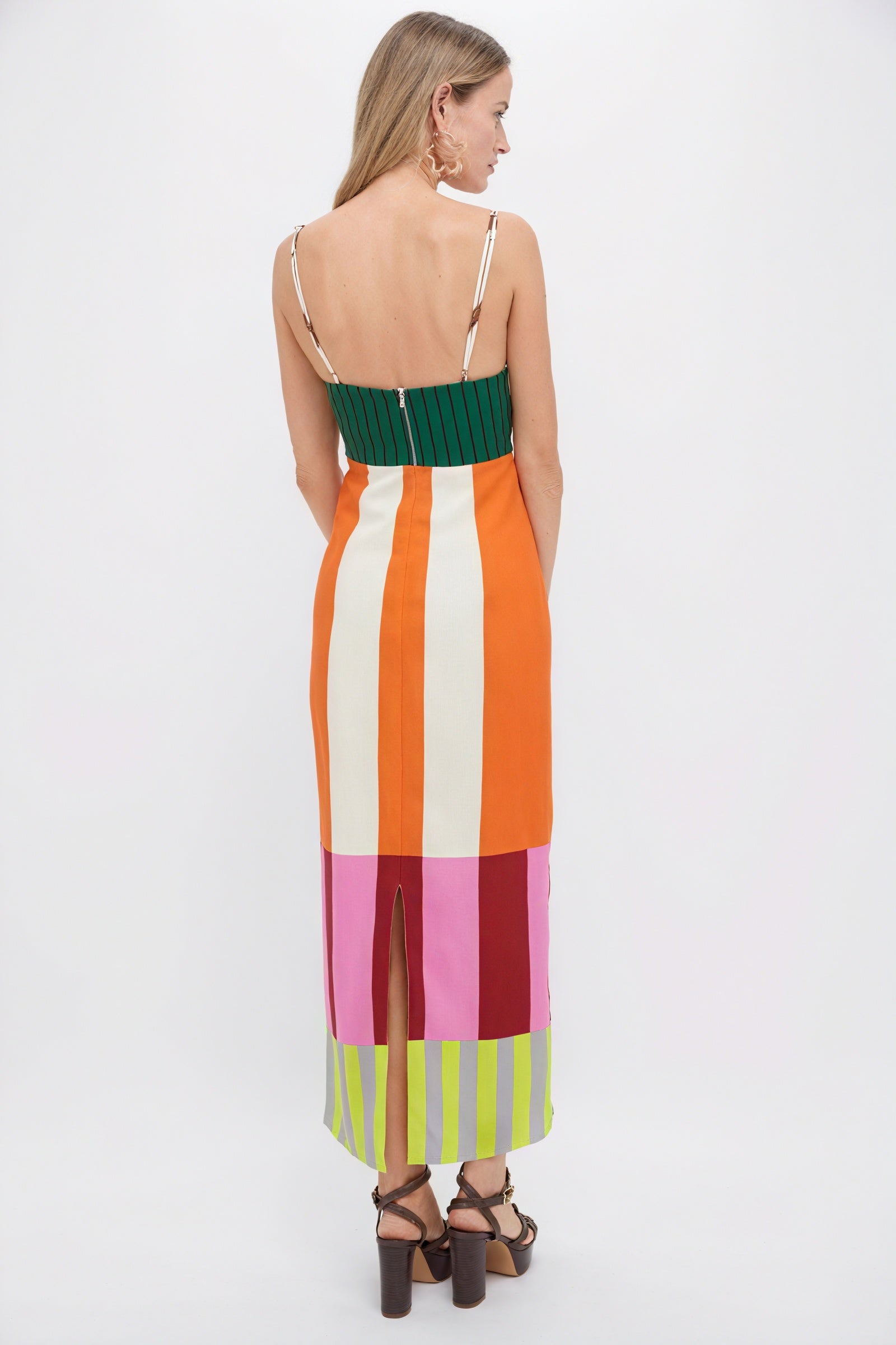 Striped Maxi Dress - Color-Blocked Bodice