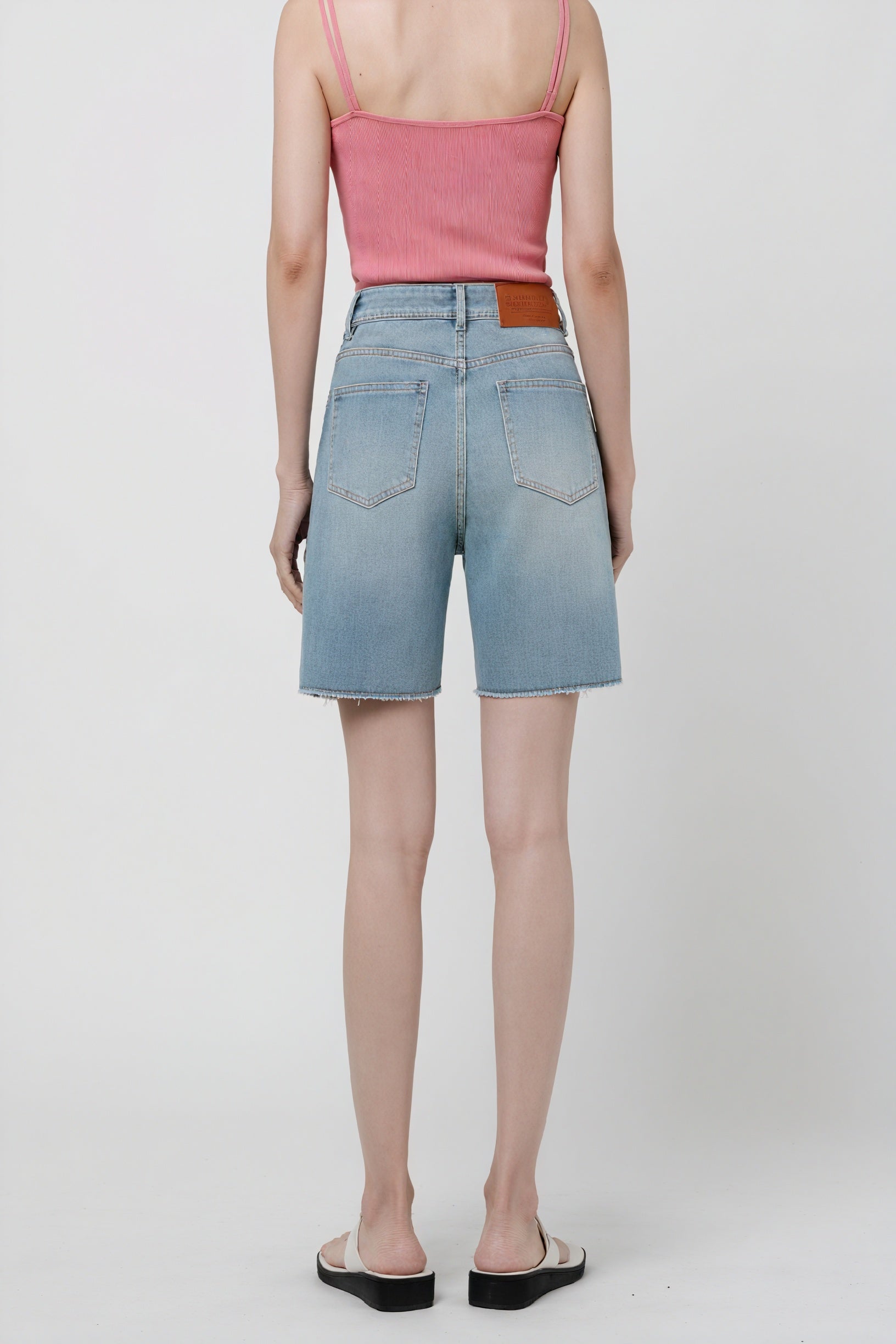 Relaxed Fit Denim Shorts - Raw Hem, Light Wash