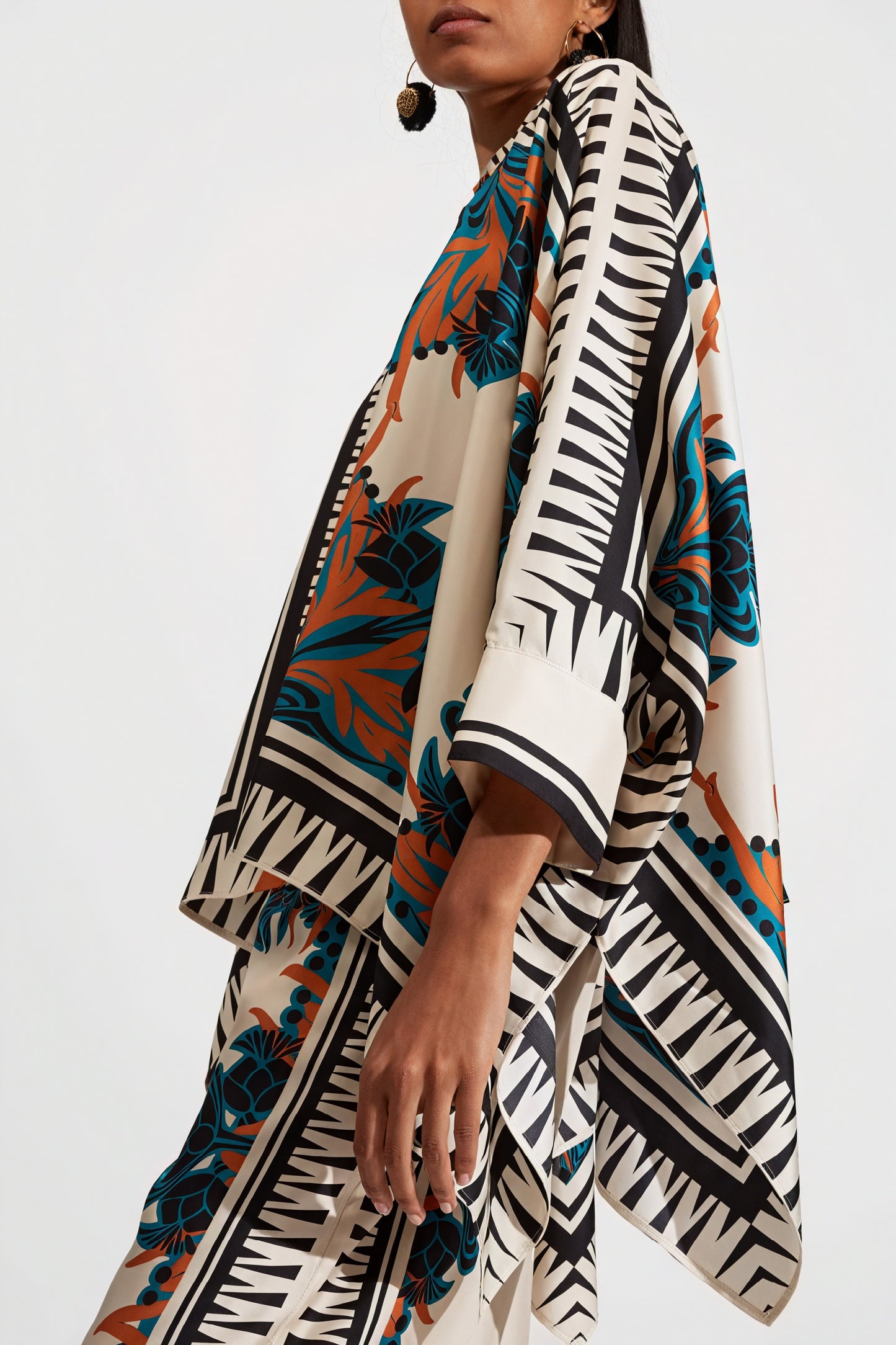 Floral Kimono Suit with Wide-Leg Trousers