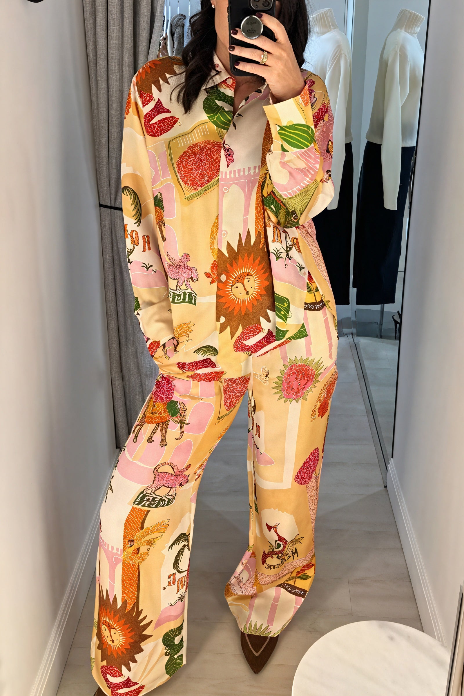 Printed Lounge Set - Relaxed Fit, Wide Leg