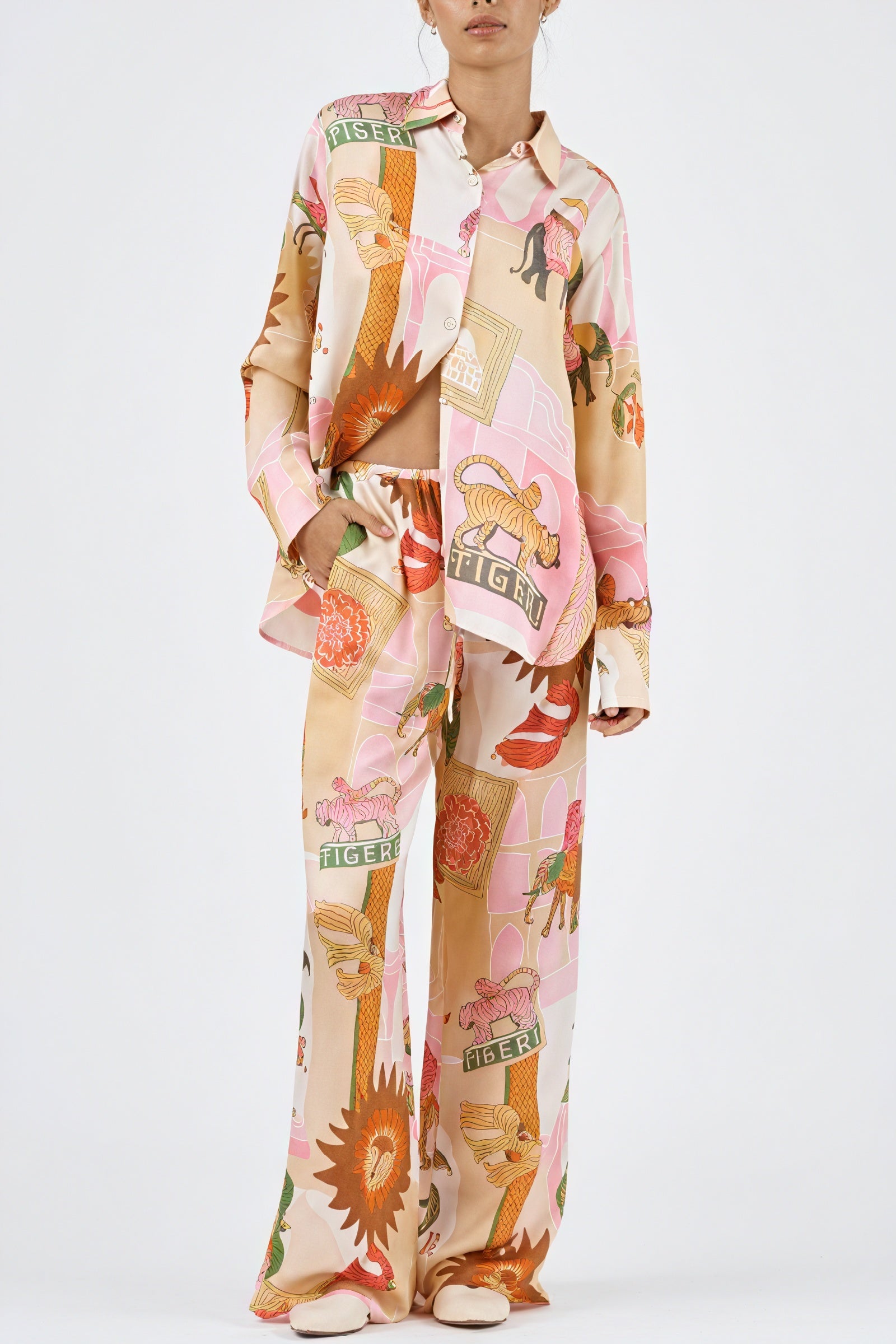 Printed Lounge Set - Relaxed Fit, Wide Leg