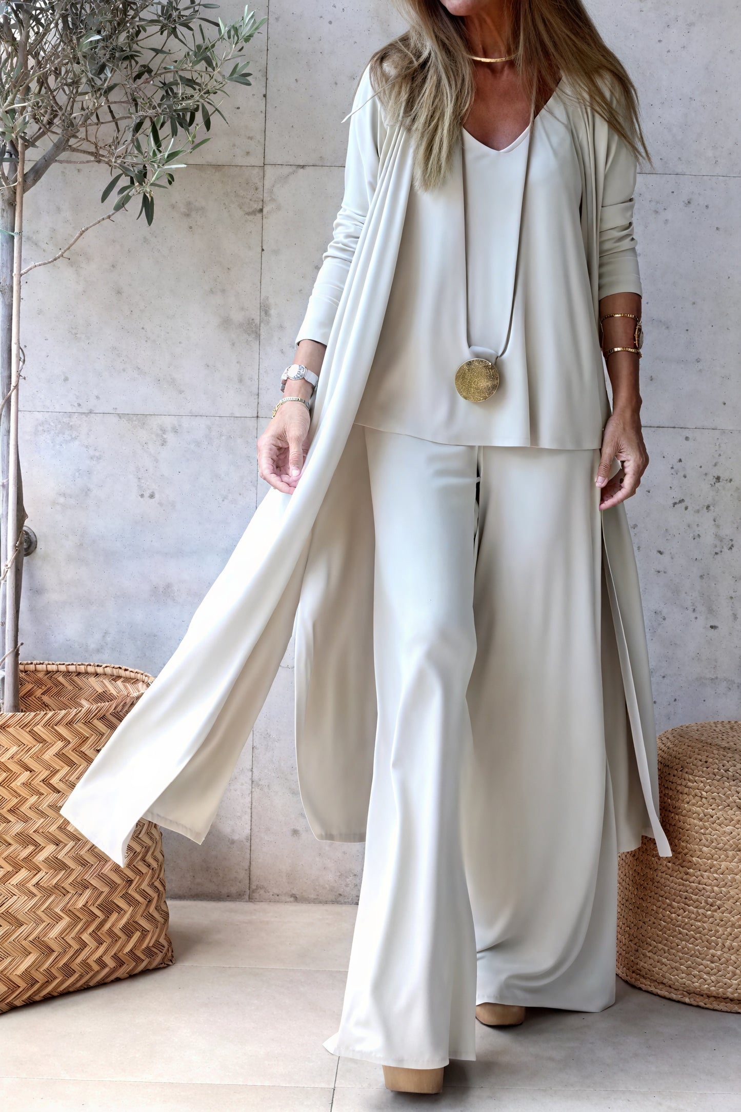 Flowing Suit - Wide-Leg Trousers, Cardigan