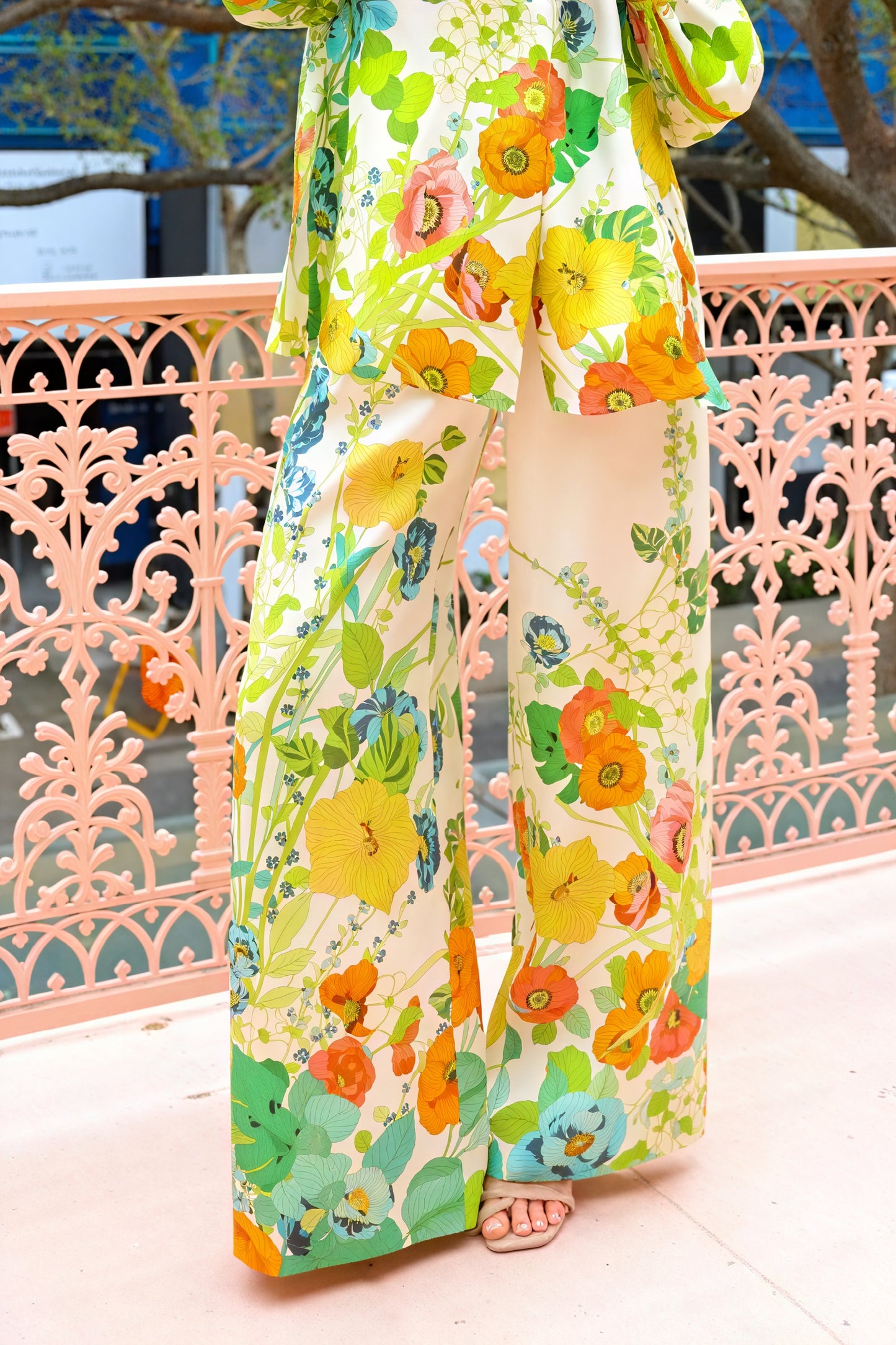 Floral Suit - Wide Leg Trousers, Cream