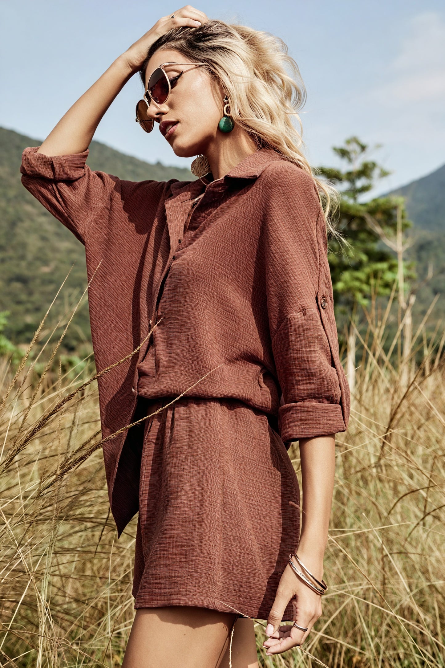 Button-Down Two-Piece Set - Textured Fabric