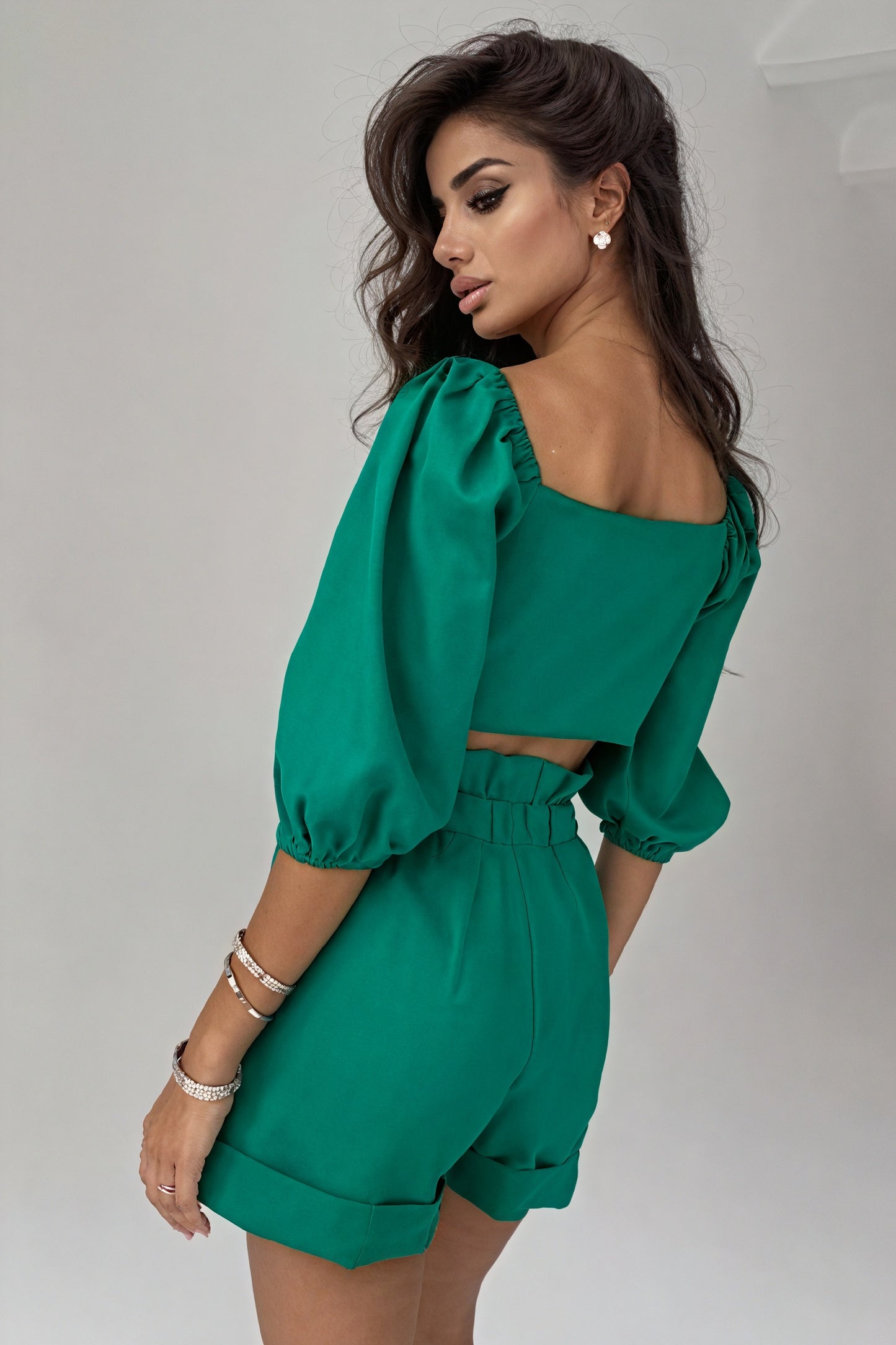 Tie-Front Top & High-Waisted Shorts Set