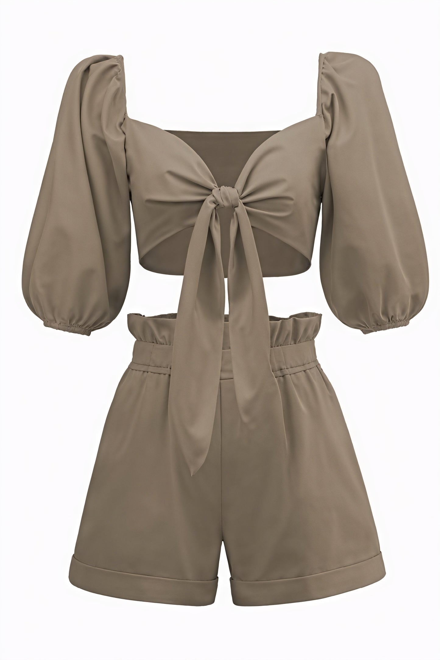 Two-Piece Set - Cropped Top & High-Waisted Shorts