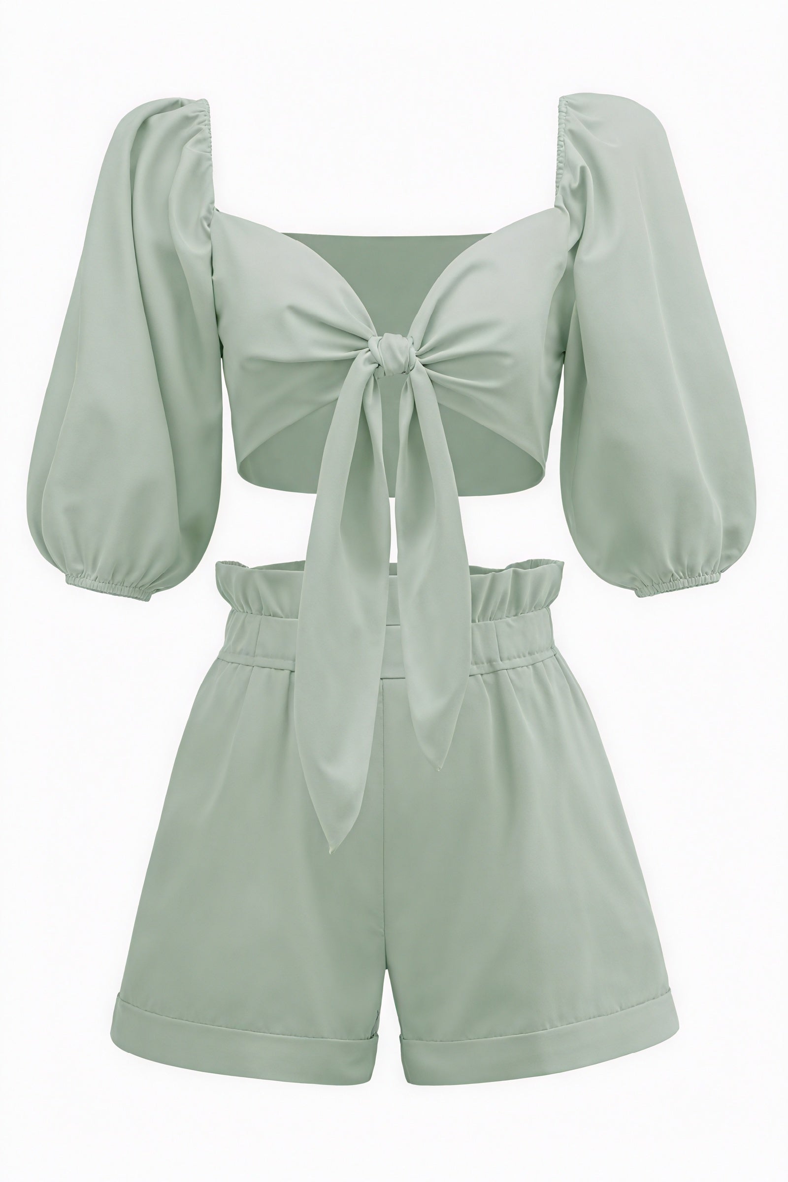 Two-Piece Set - Cropped Top & High-Waisted Shorts