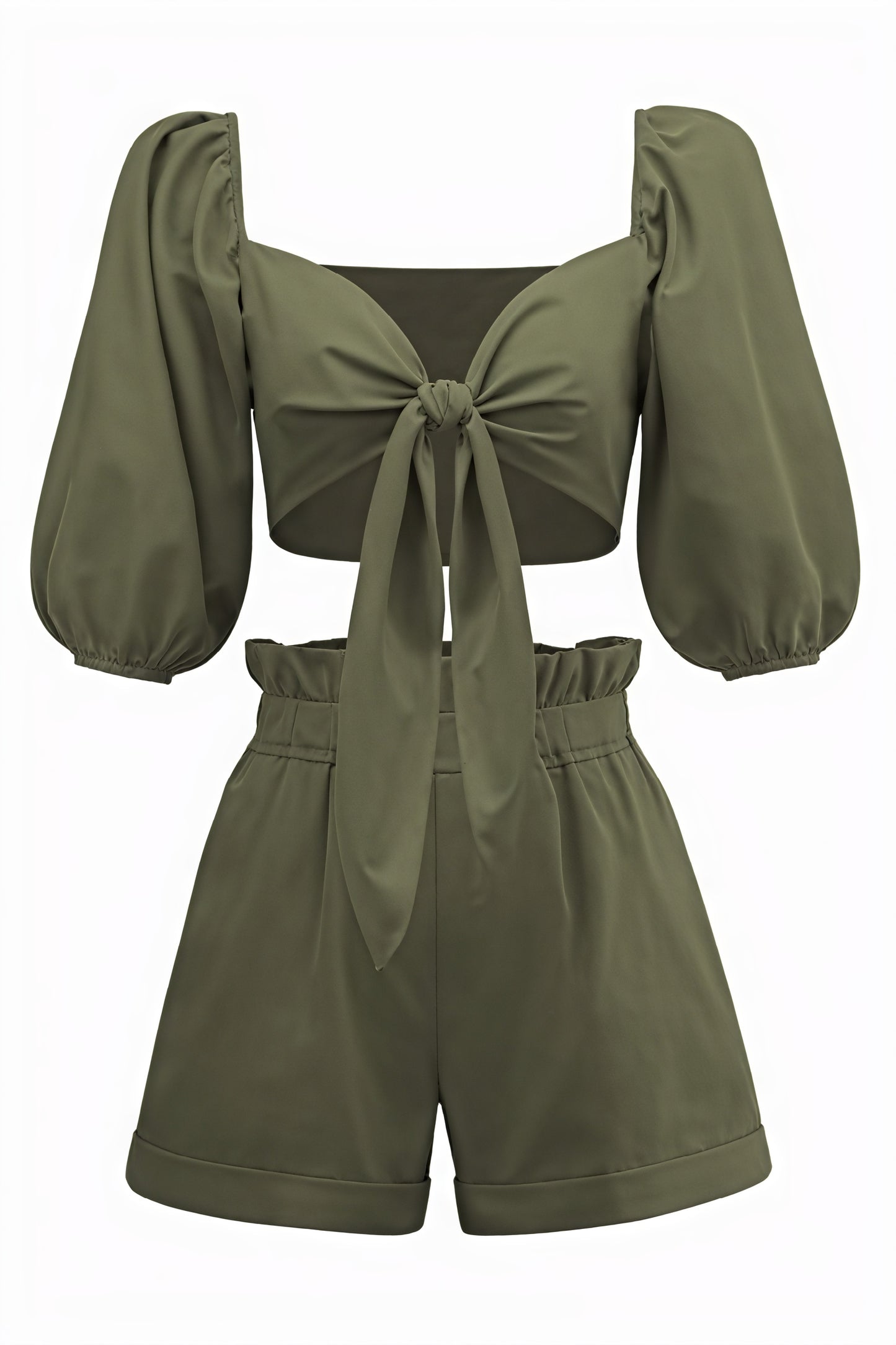 Two-Piece Set - Cropped Top & High-Waisted Shorts