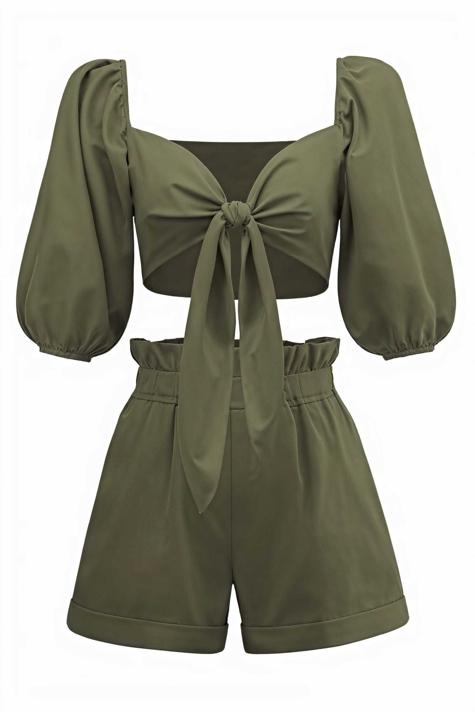 Two-Piece Set - Cropped Top & High-Waisted Shorts