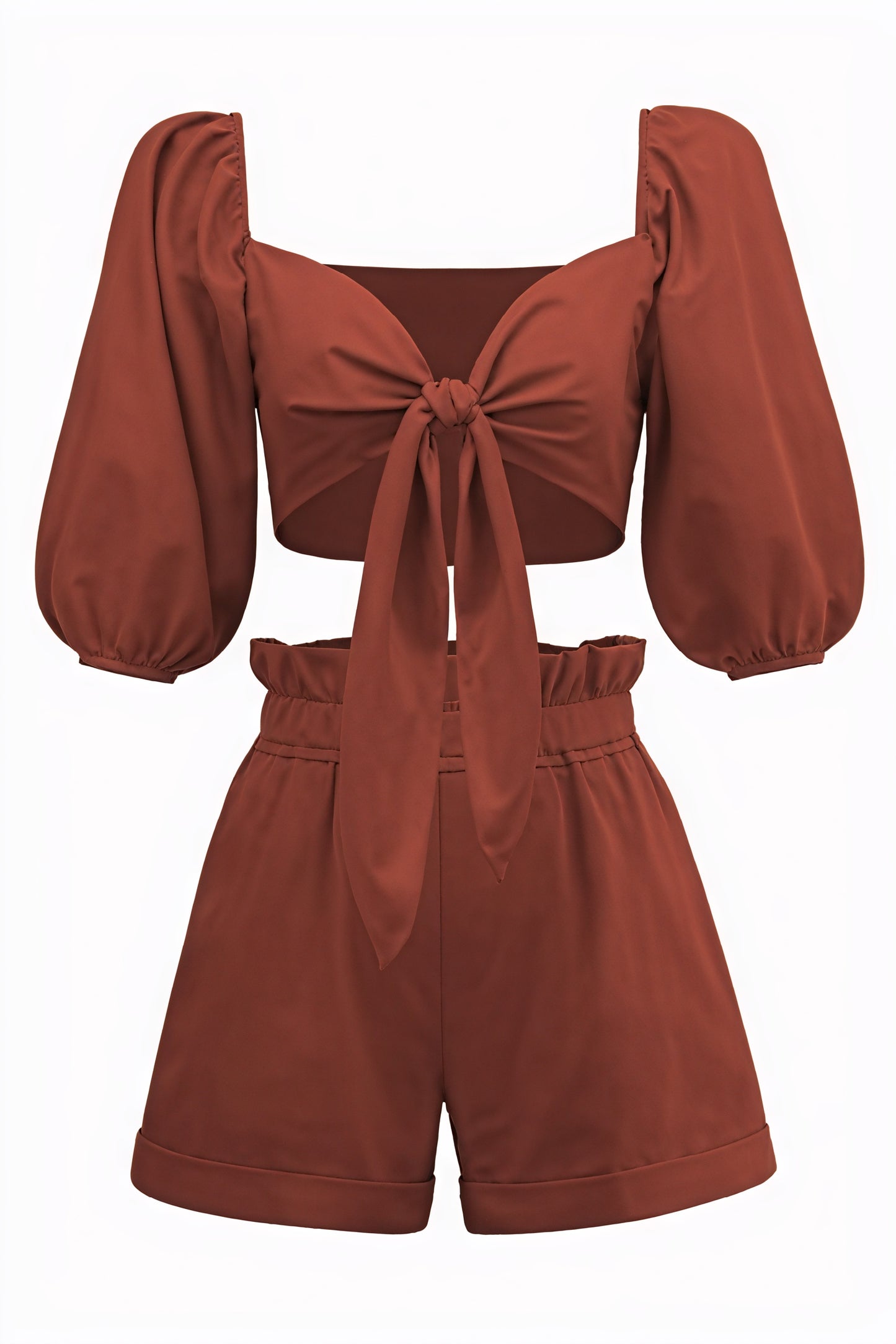 Two-Piece Set - Cropped Top & High-Waisted Shorts