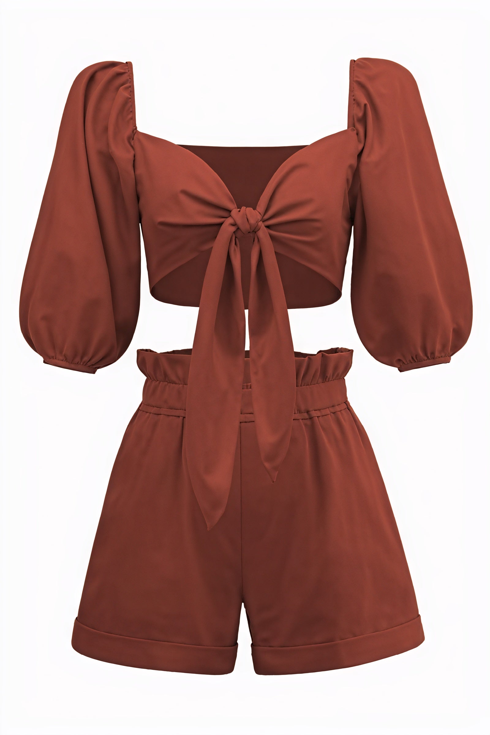 Two-Piece Set - Cropped Top & High-Waisted Shorts