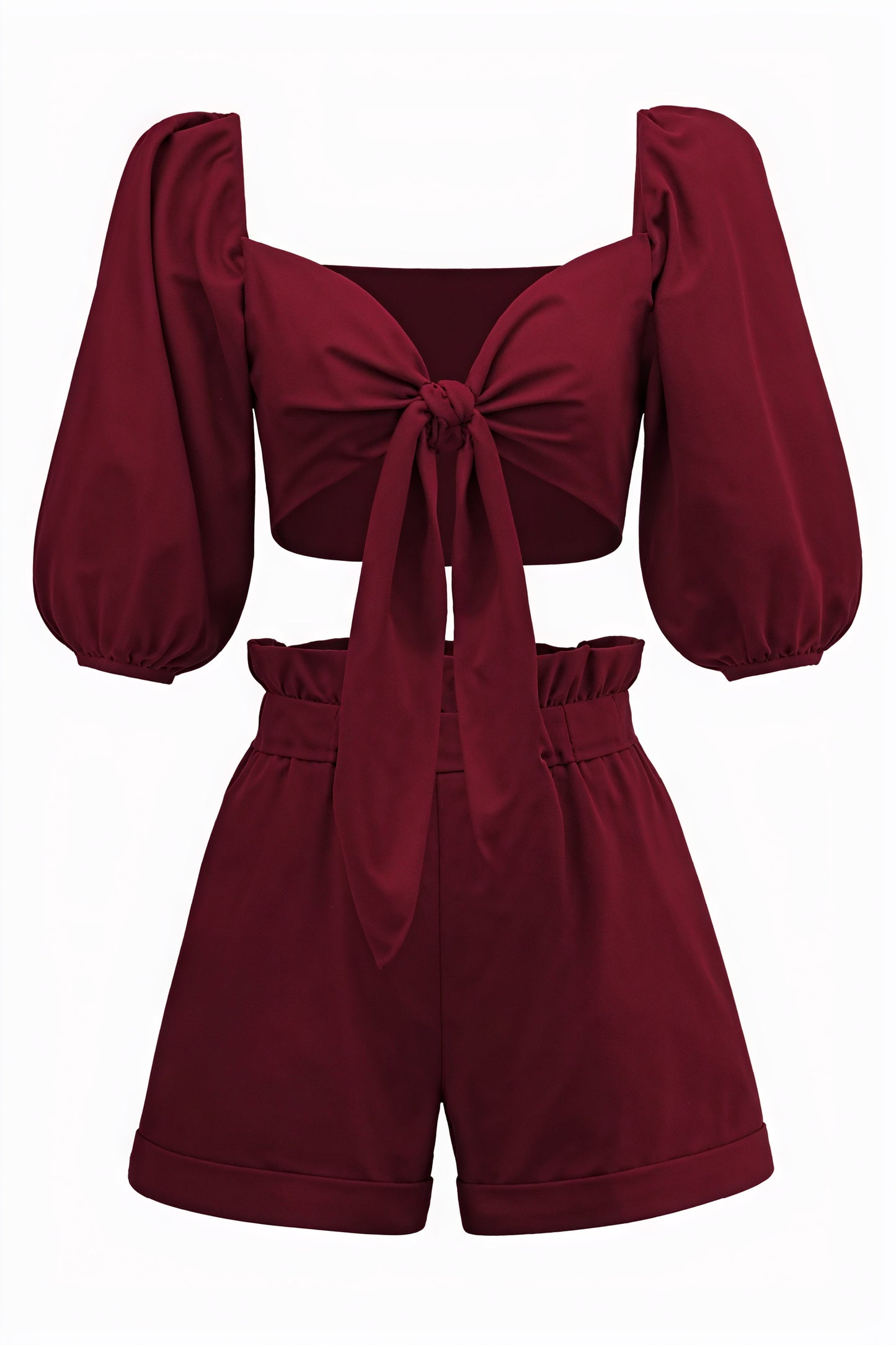 Two-Piece Set - Cropped Top & High-Waisted Shorts