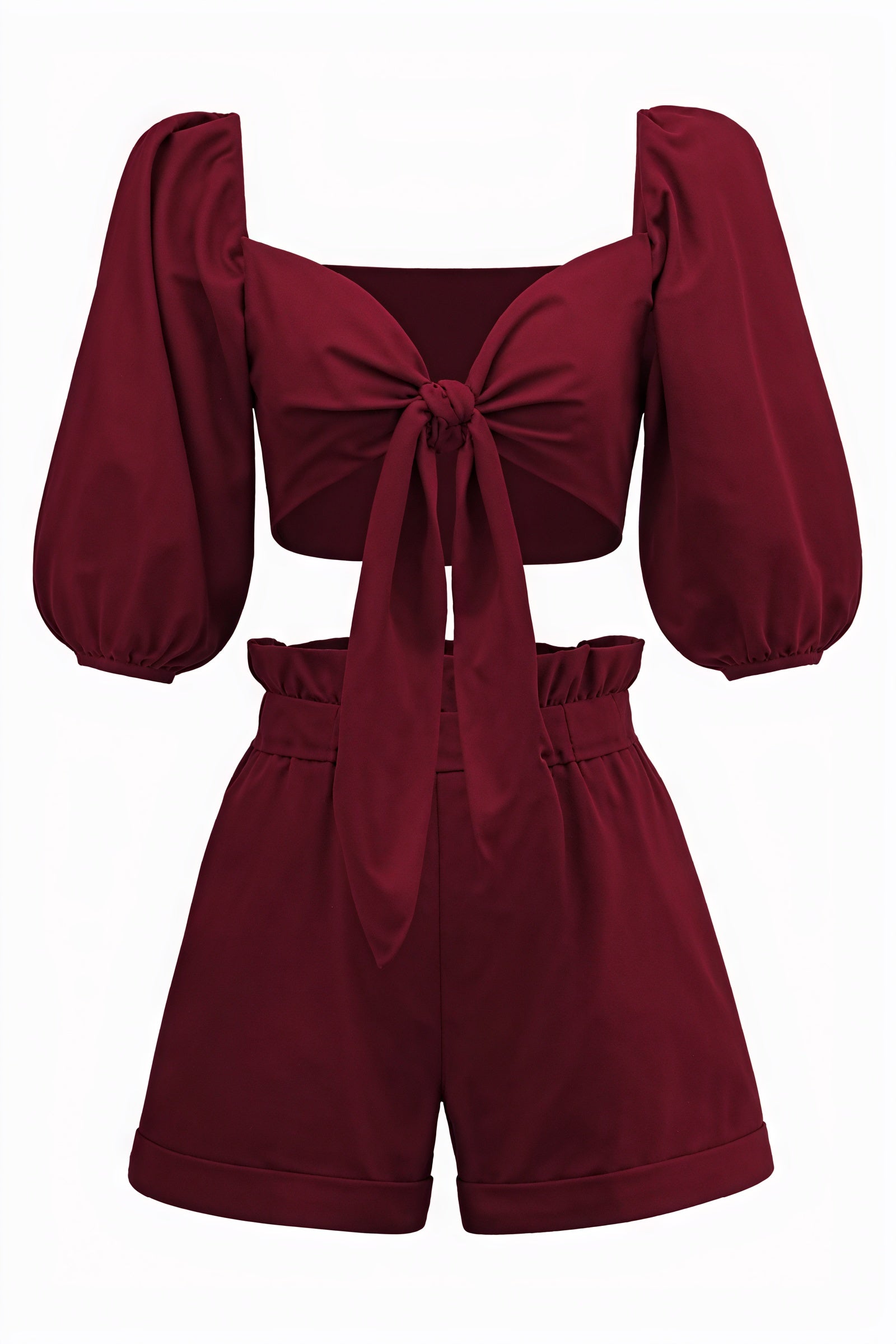 Two-Piece Set - Cropped Top & High-Waisted Shorts