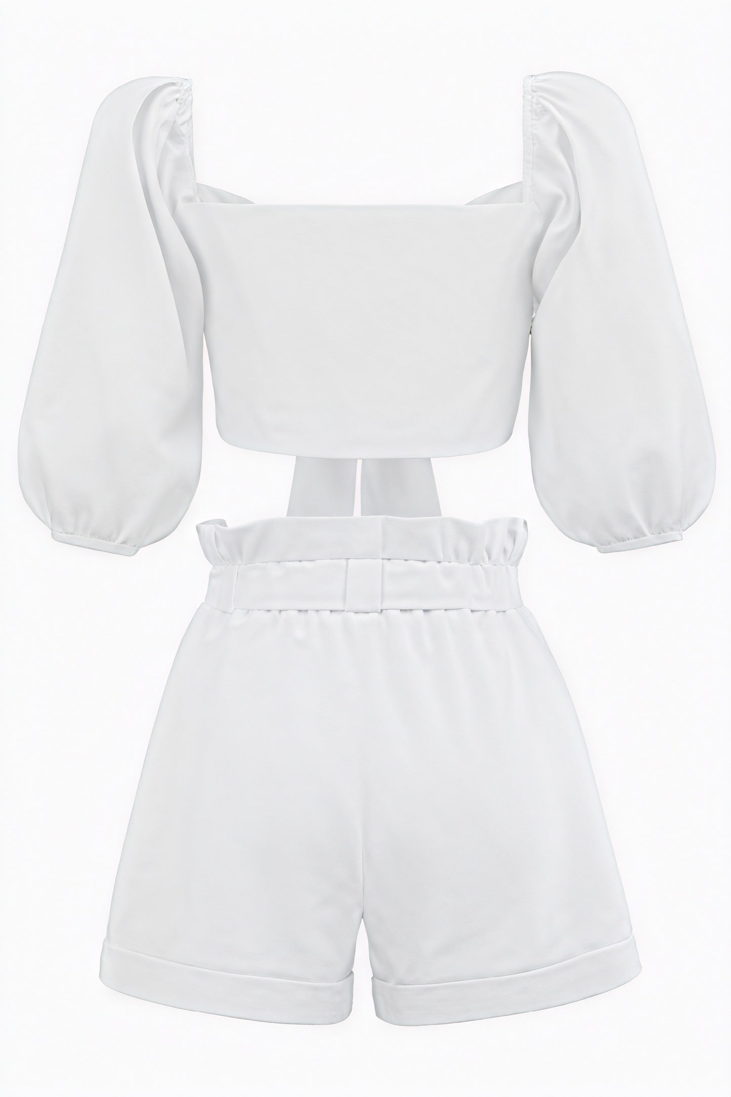 Tie-Front Top - Puffed Sleeves, Tailored Fit