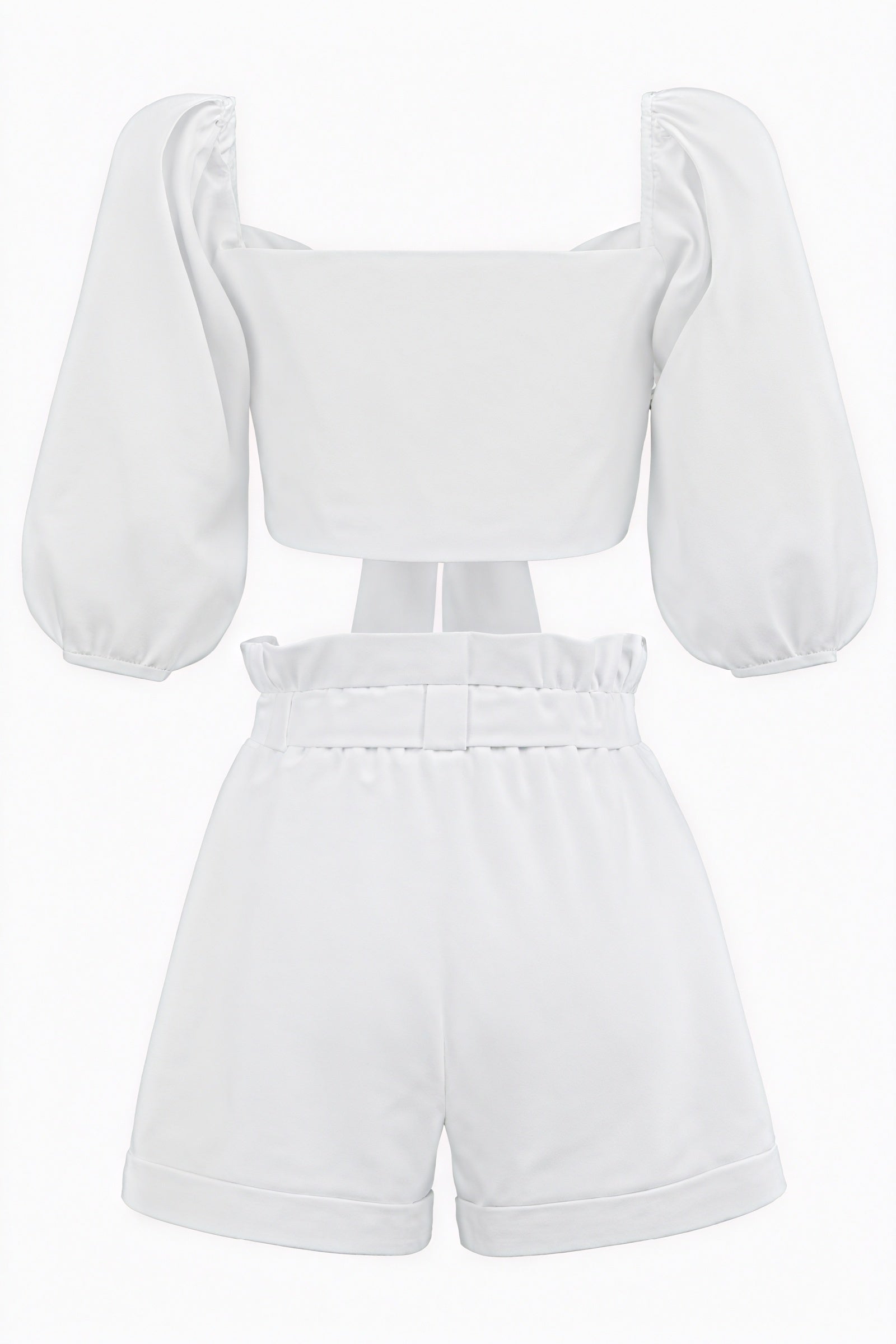 Tie-Front Top - Puffed Sleeves, Tailored Fit