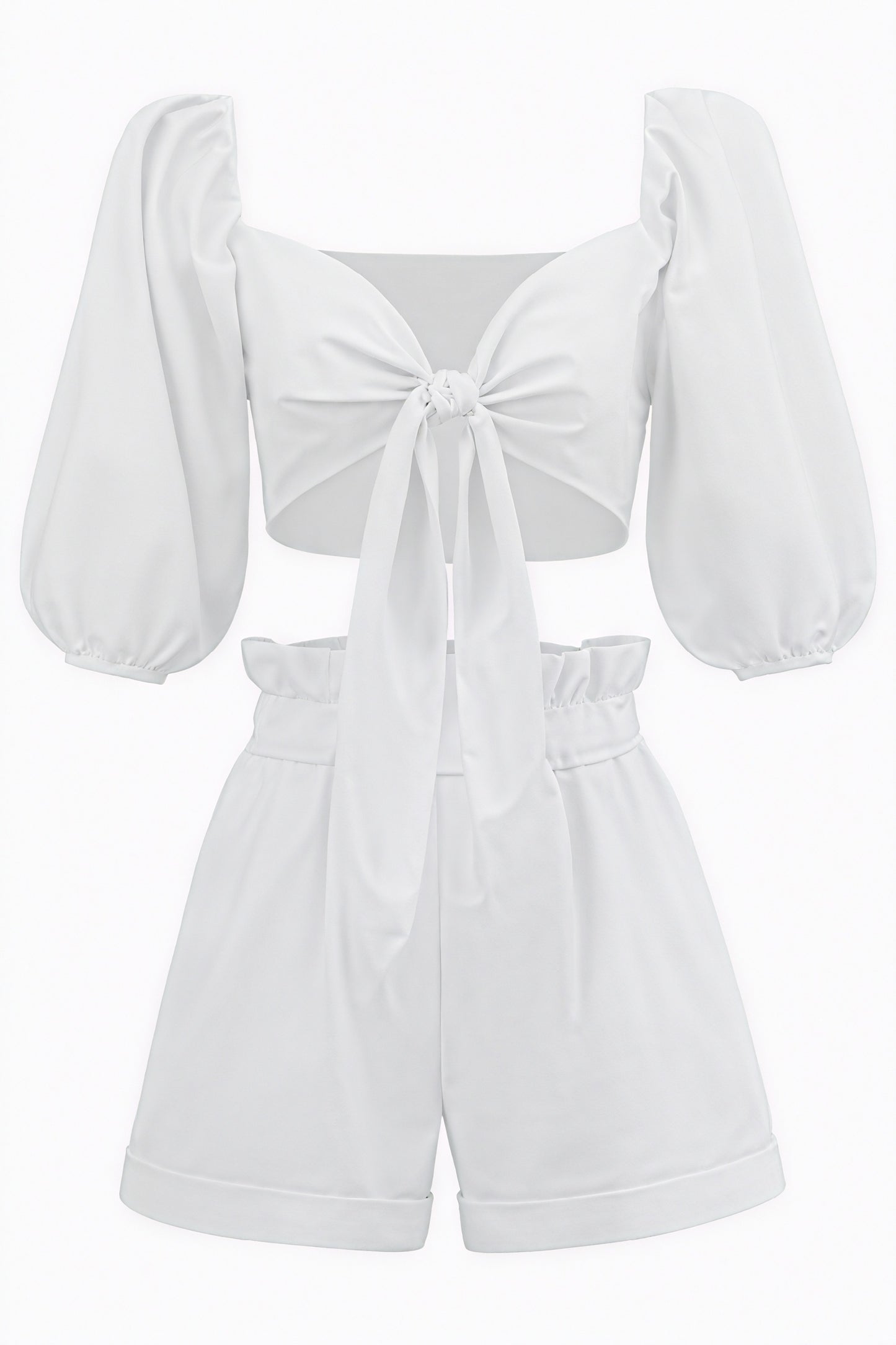 Tie-Front Top - Puffed Sleeves, Tailored Fit