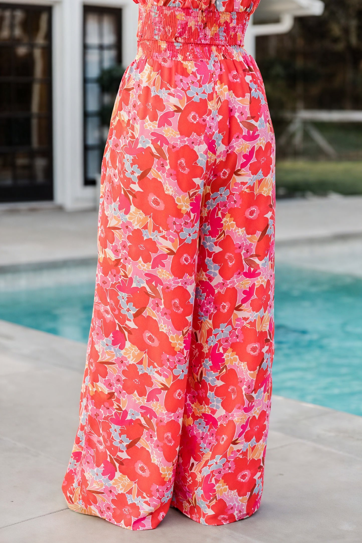 Floral Two-Piece Set: Cropped Top & Wide Leg Pants