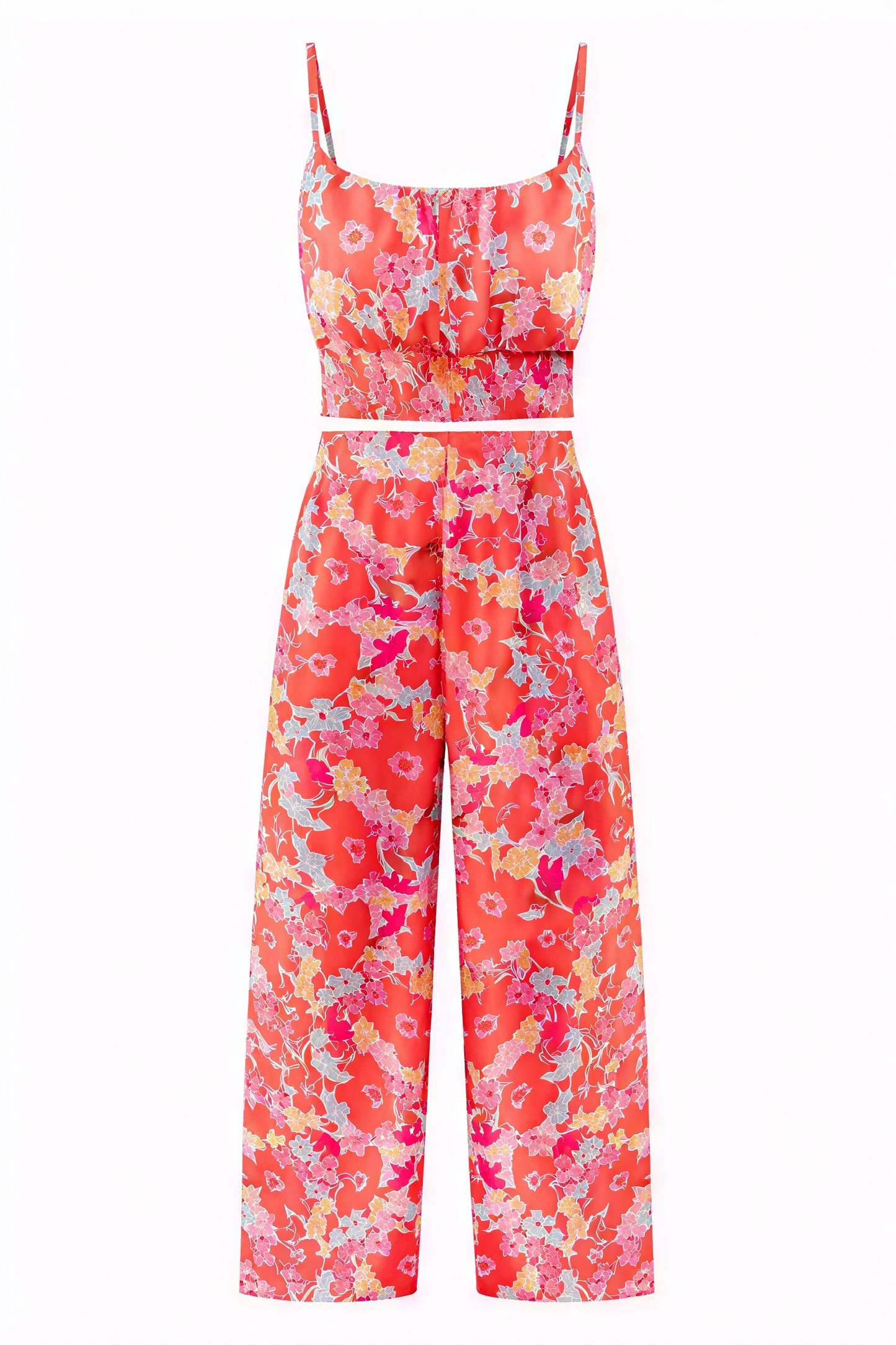 Floral Two-Piece Set: Cropped Top & Wide Leg Pants