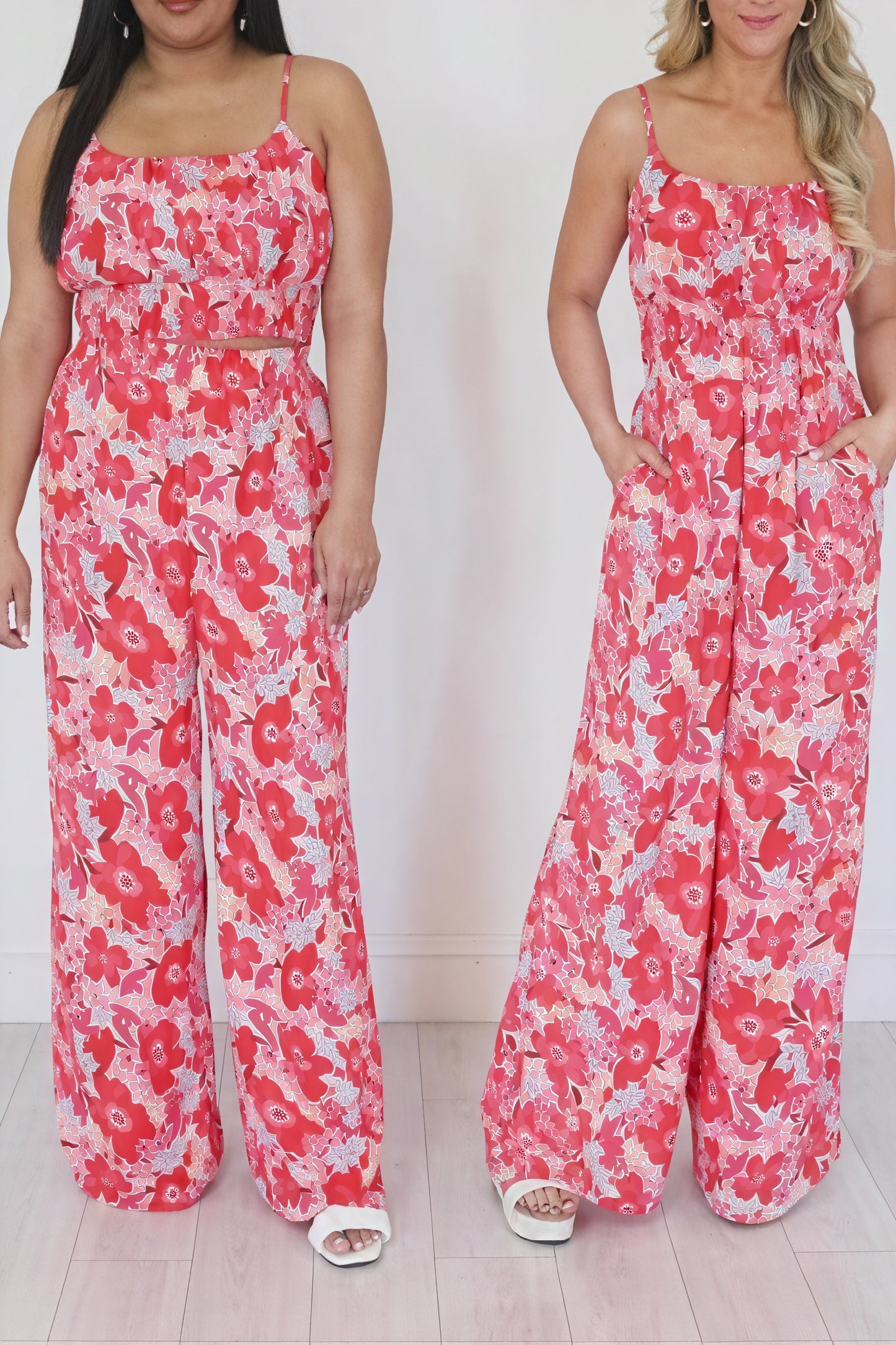 Floral Two-Piece Set: Cropped Top & Wide Leg Pants
